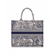 Dior Large Book Tote Ecru and Blue Toile de Jouy Embroidery