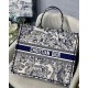 Dior Large Book Tote Ecru and Blue Toile de Jouy Embroidery