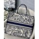 Dior Large Book Tote Ecru and Blue Toile de Jouy Embroidery