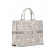 Dior Large Book Tote Ecru and Gray Toile de Jouy Embroidery