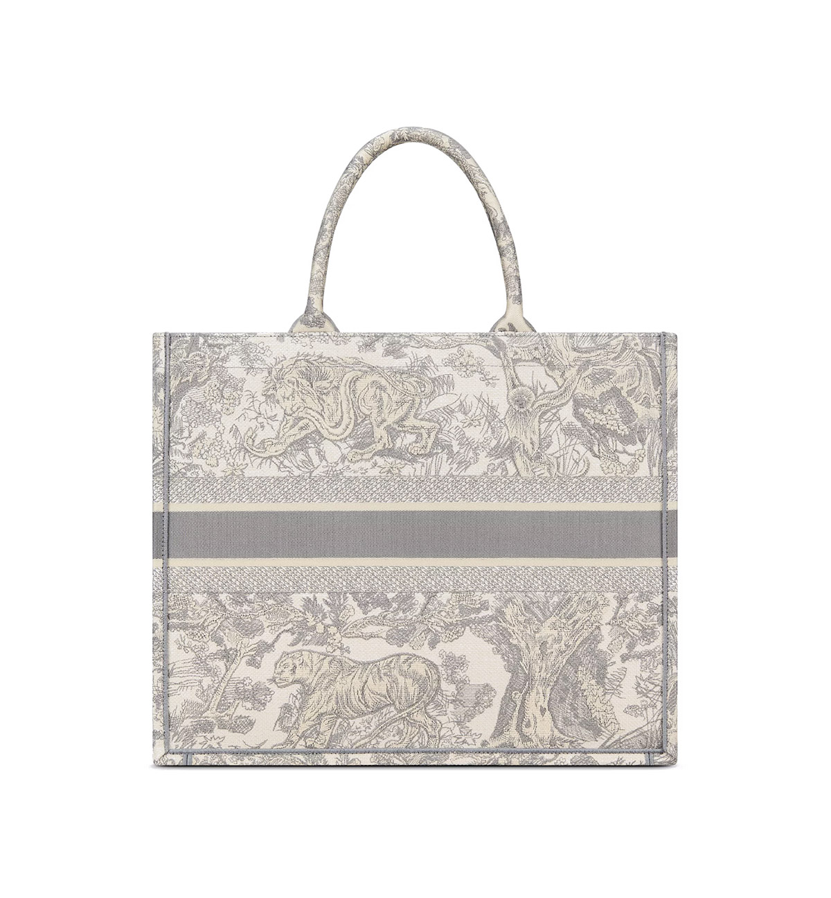 Dior Large Book Tote Ecru and Gray Toile de Jouy Embroidery