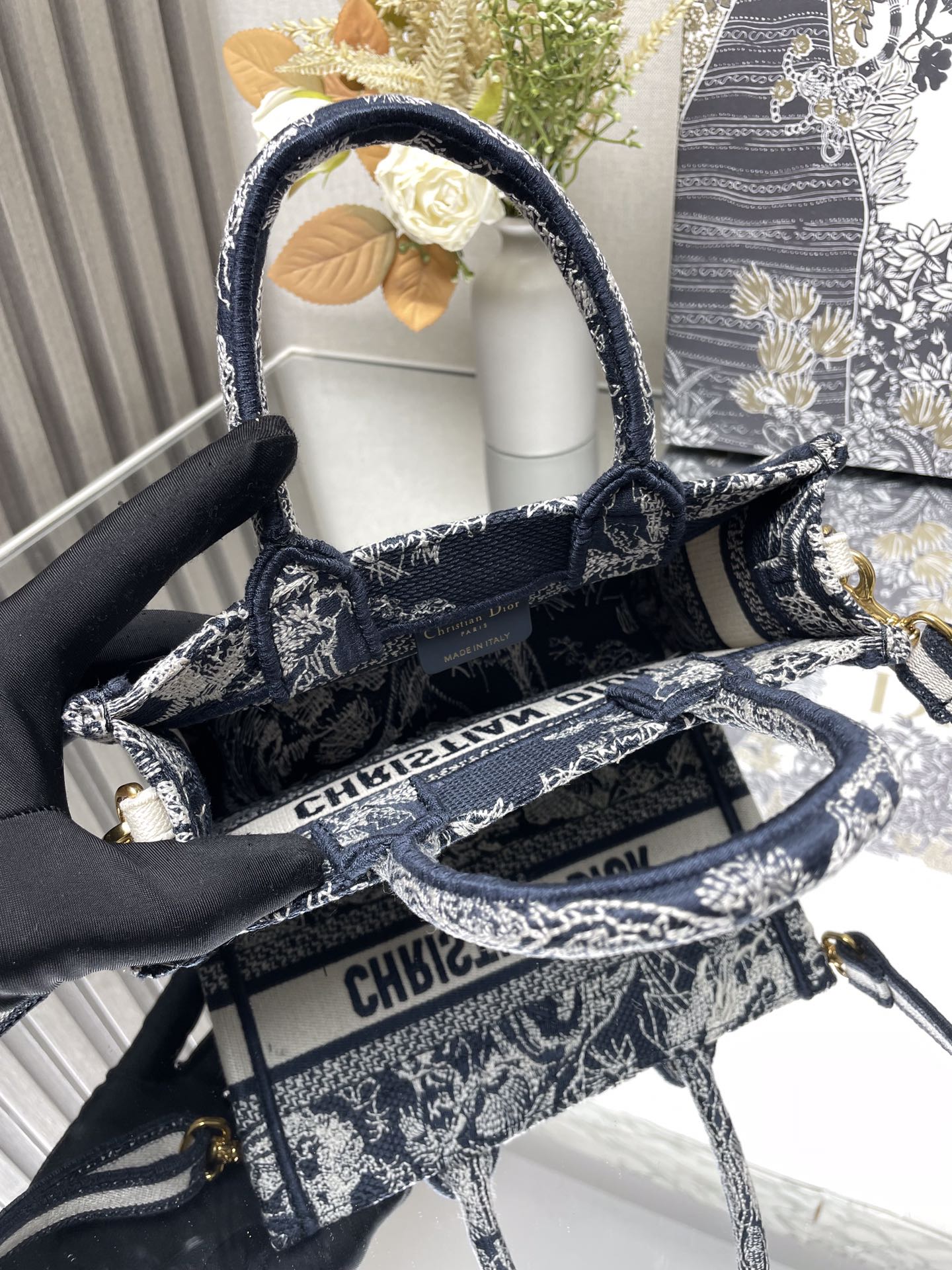 Dior Mini Book Tote Blue Toile de Jouy Embroidery