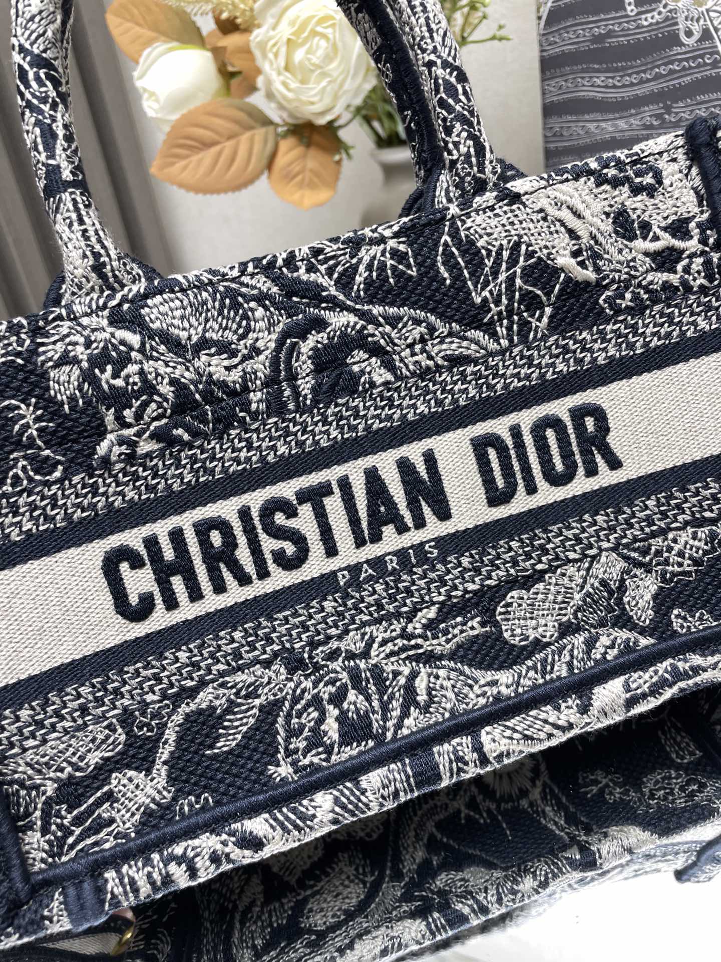 Dior Mini Book Tote Blue Toile de Jouy Embroidery