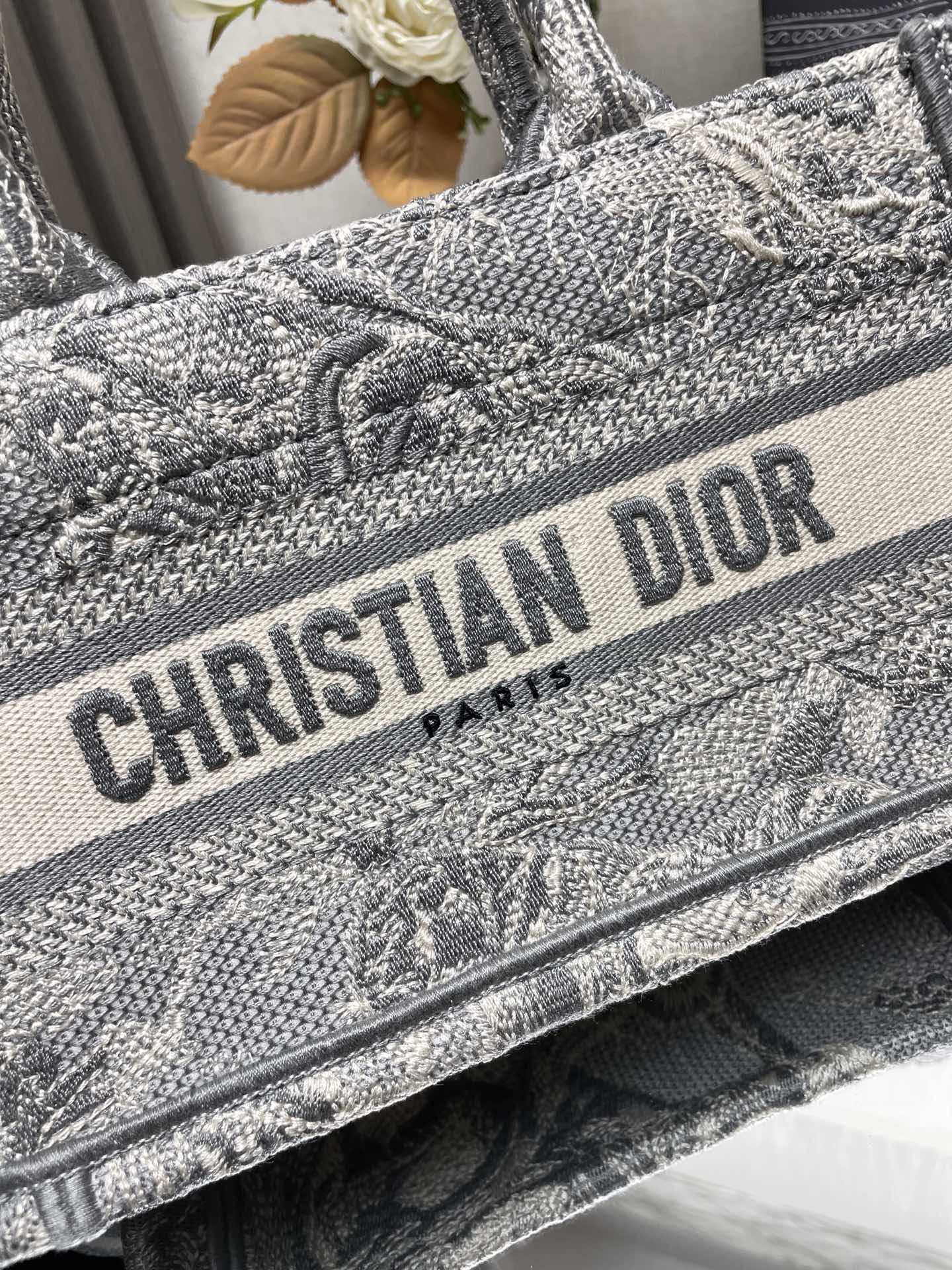 Dior Mini Book Tote Gray Toile de Jouy Embroidery