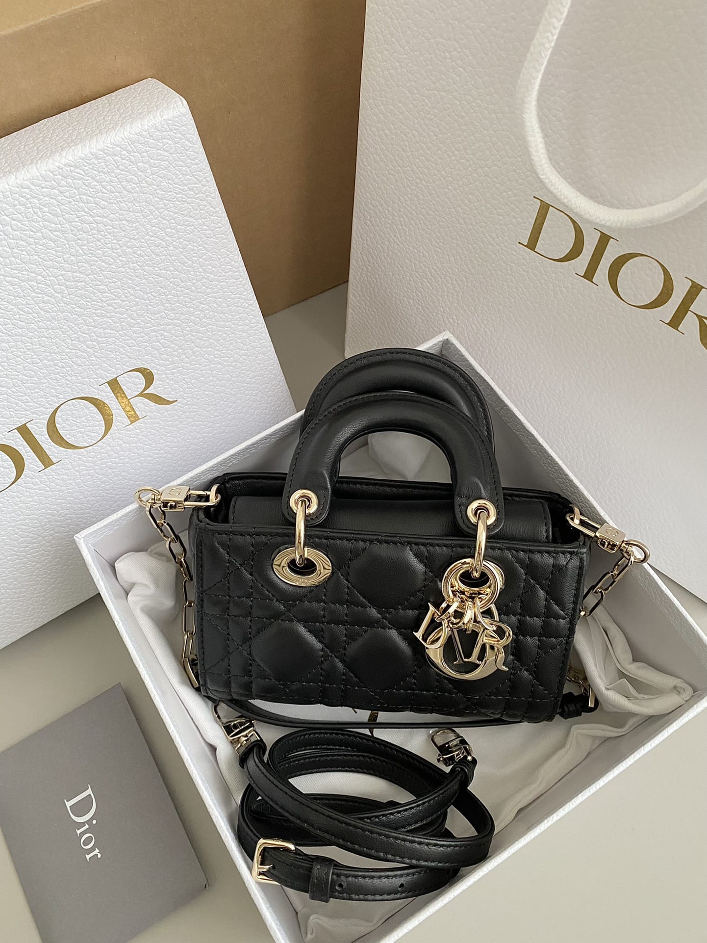 Dior Micro Lady D-Joy Bag in Cannage Lambskin - Black 