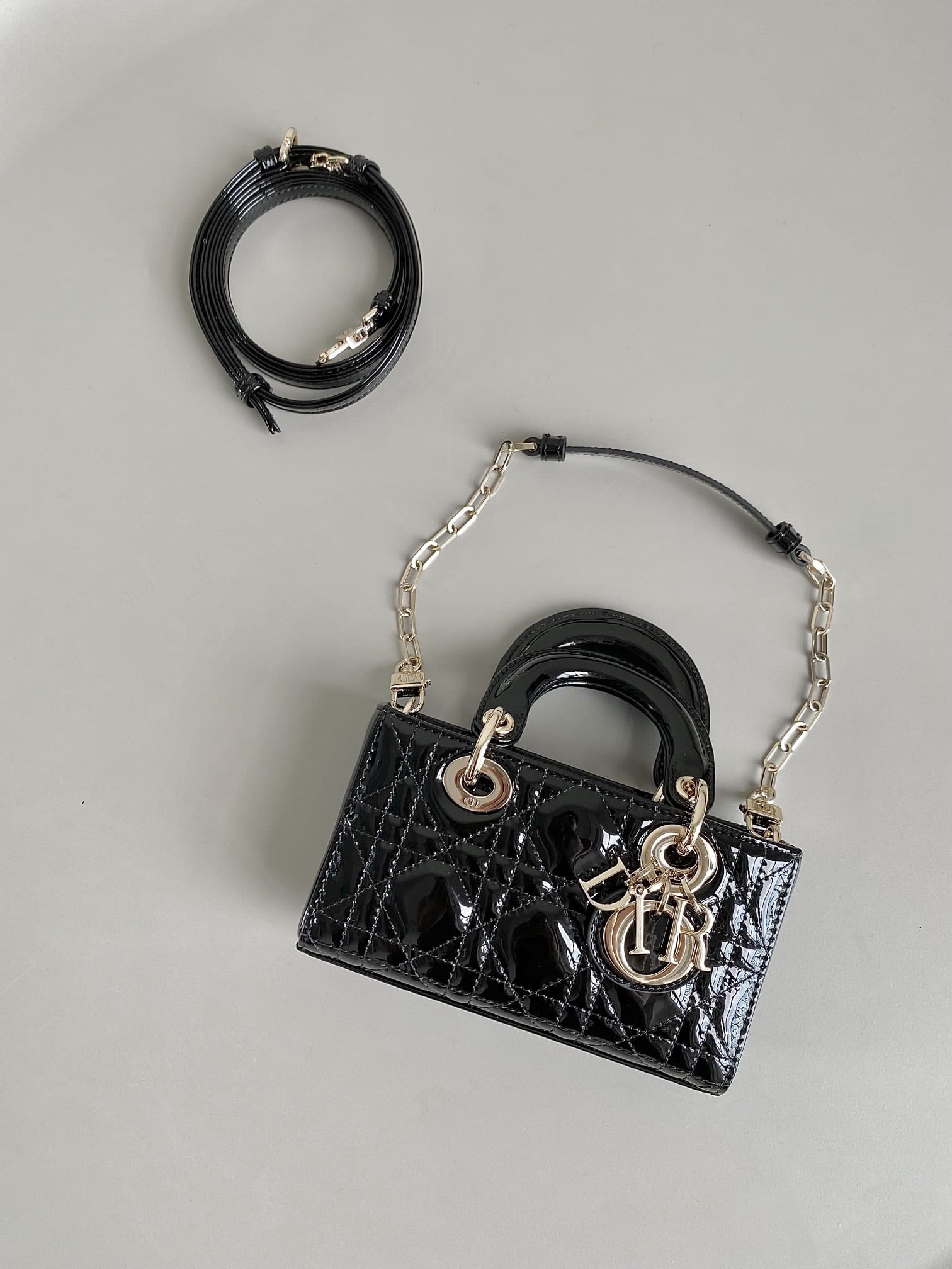 Dior Micro Lady D-Joy Bag in Patent Cannage Calfskin - Black 