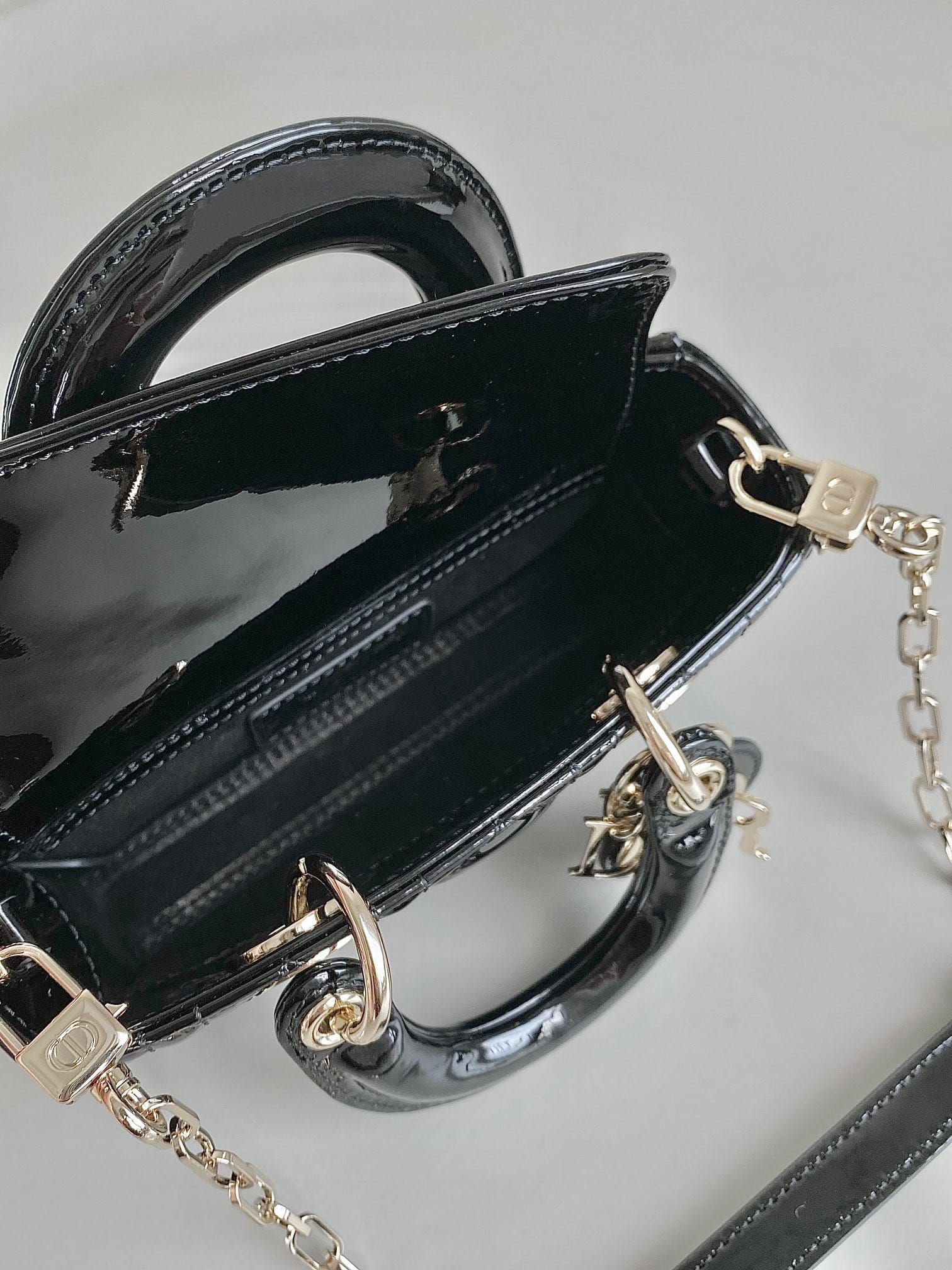 Dior Micro Lady D-Joy Bag in Patent Cannage Calfskin - Black 