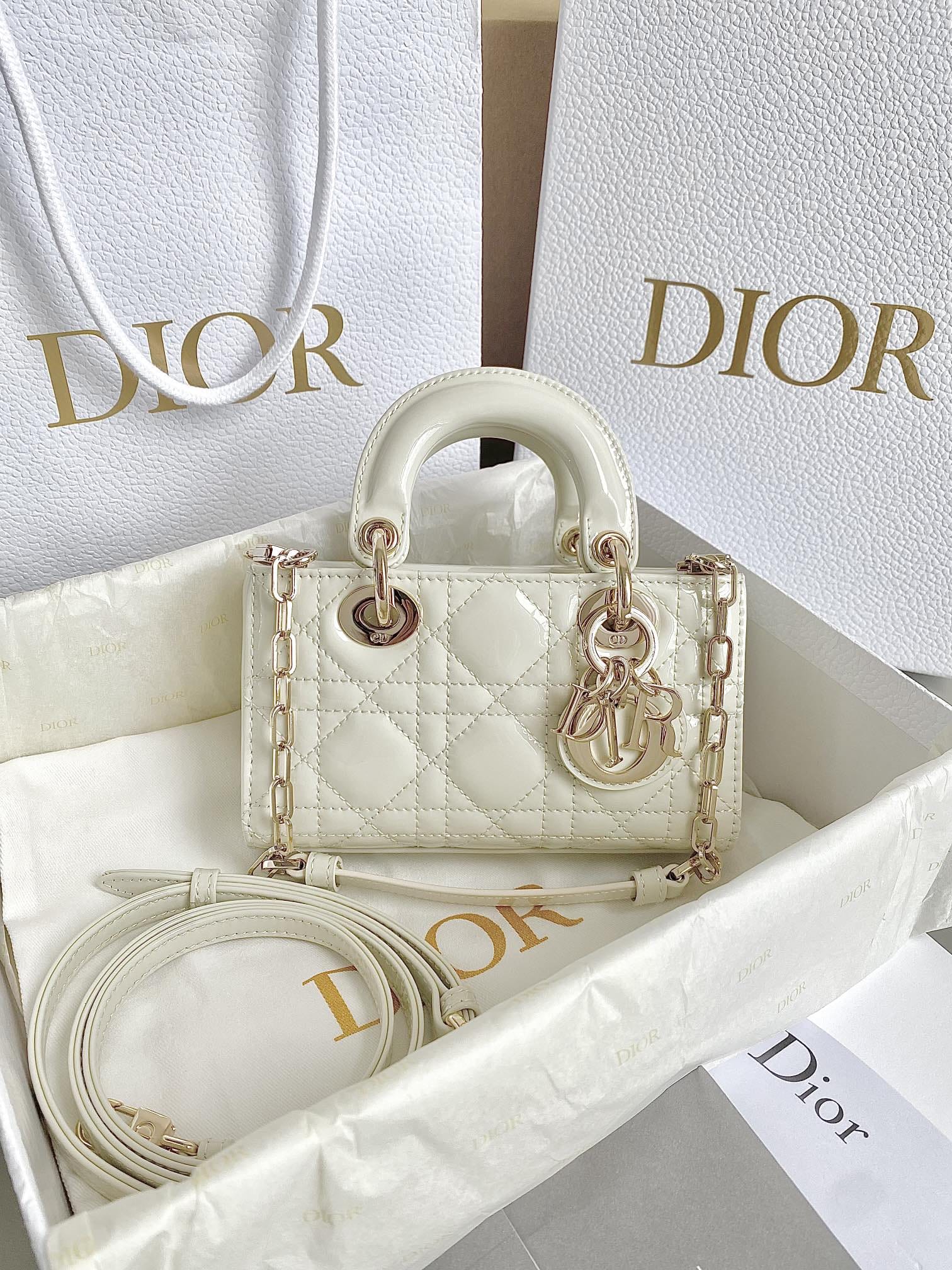 Dior Micro Lady D-Joy Bag in Patent Cannage Calfskin - Latte