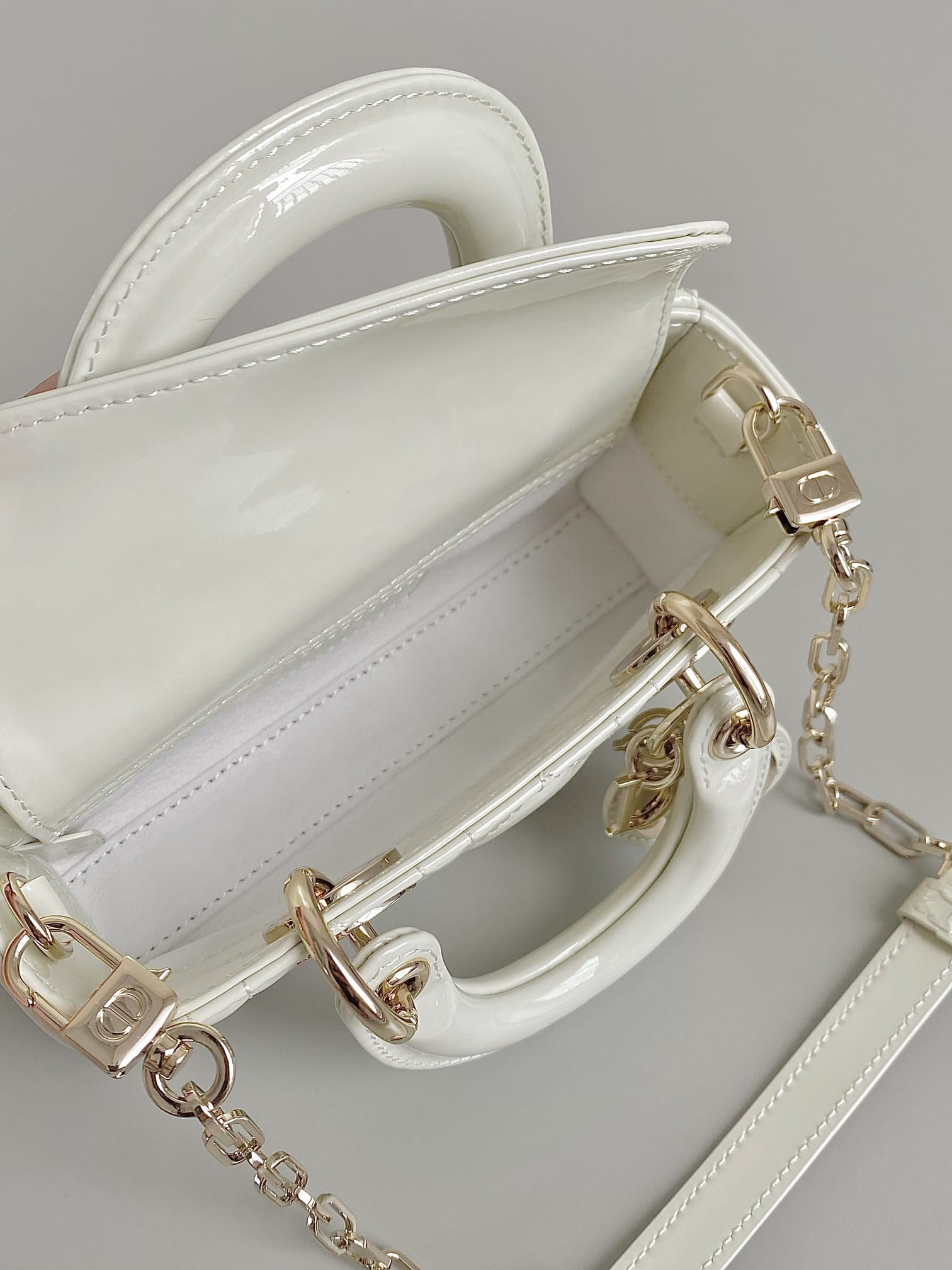 Dior Micro Lady D-Joy Bag in Patent Cannage Calfskin - Latte