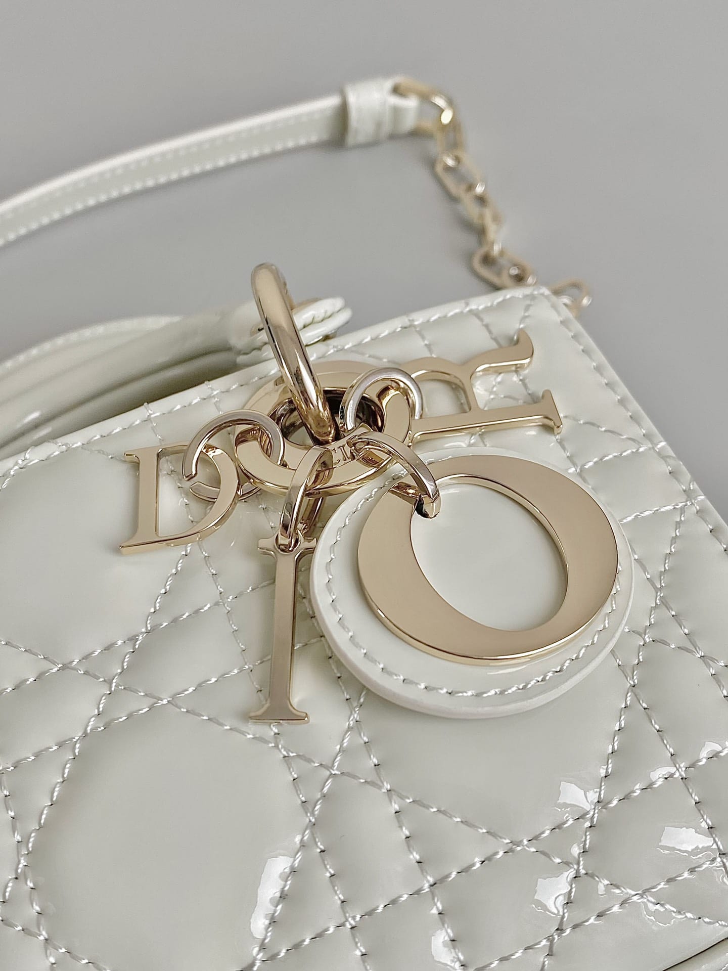 Dior Micro Lady D-Joy Bag in Patent Cannage Calfskin - Latte