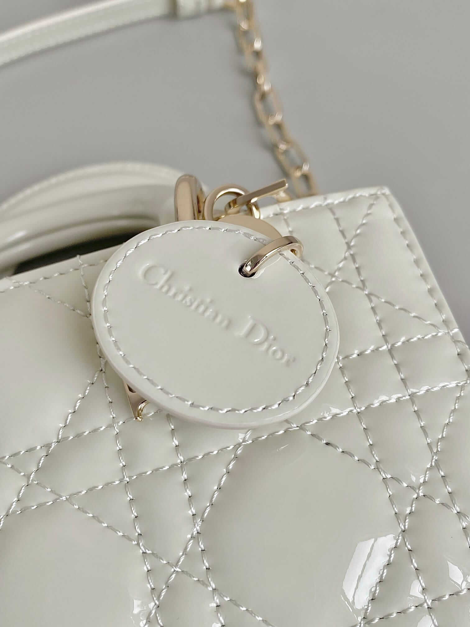 Dior Micro Lady D-Joy Bag in Patent Cannage Calfskin - Latte