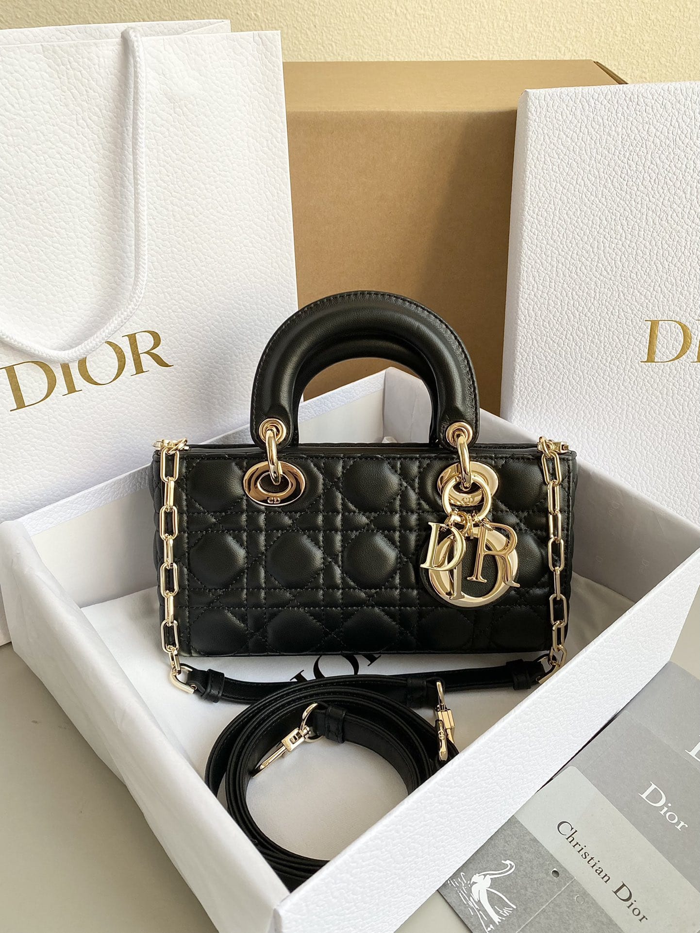 Dior Small Lady D-Joy Bag in Cannage Lambskin - Black