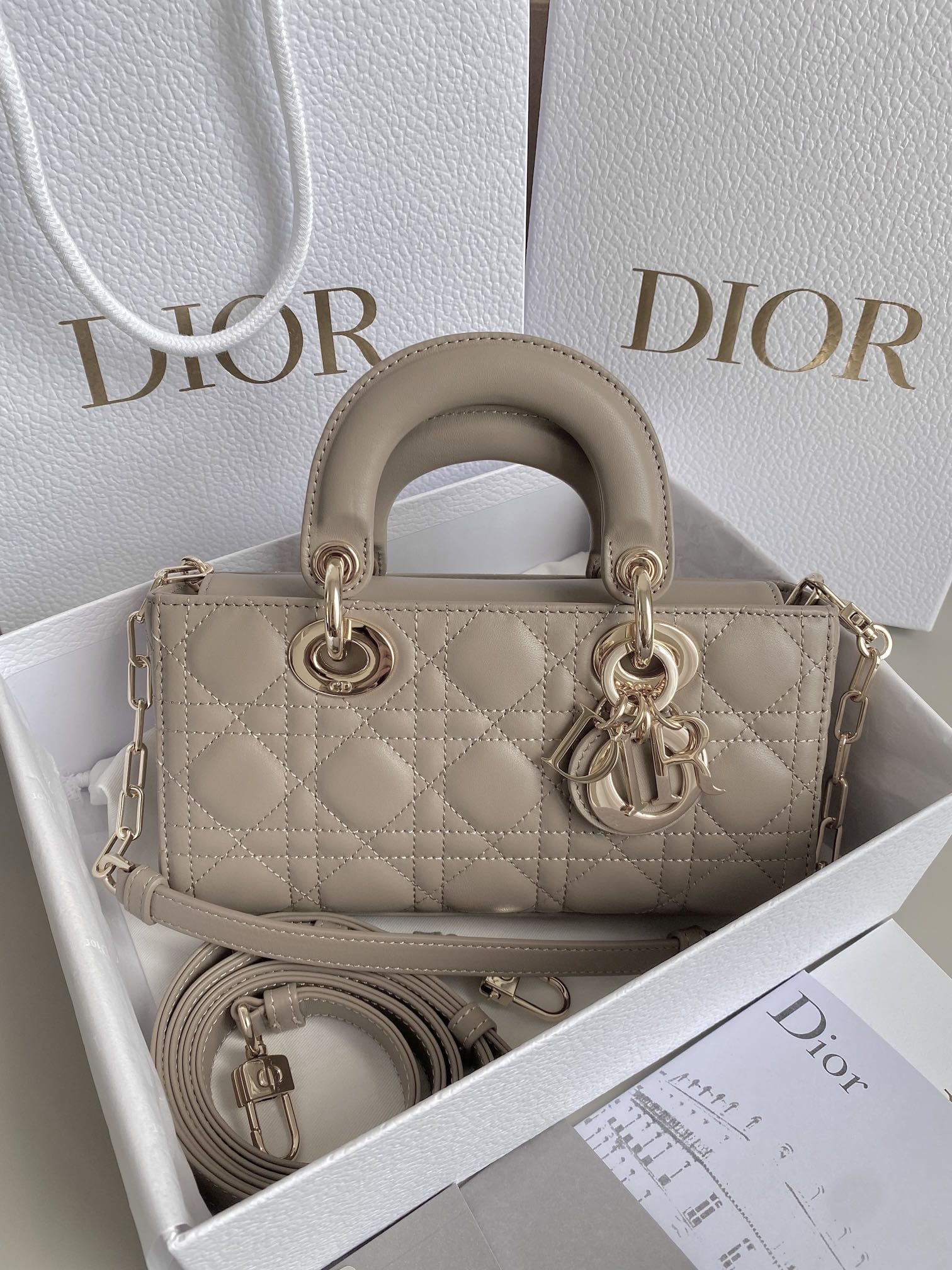 Dior Small Lady D-Joy Bag in Cannage Lambskin - Biscuit