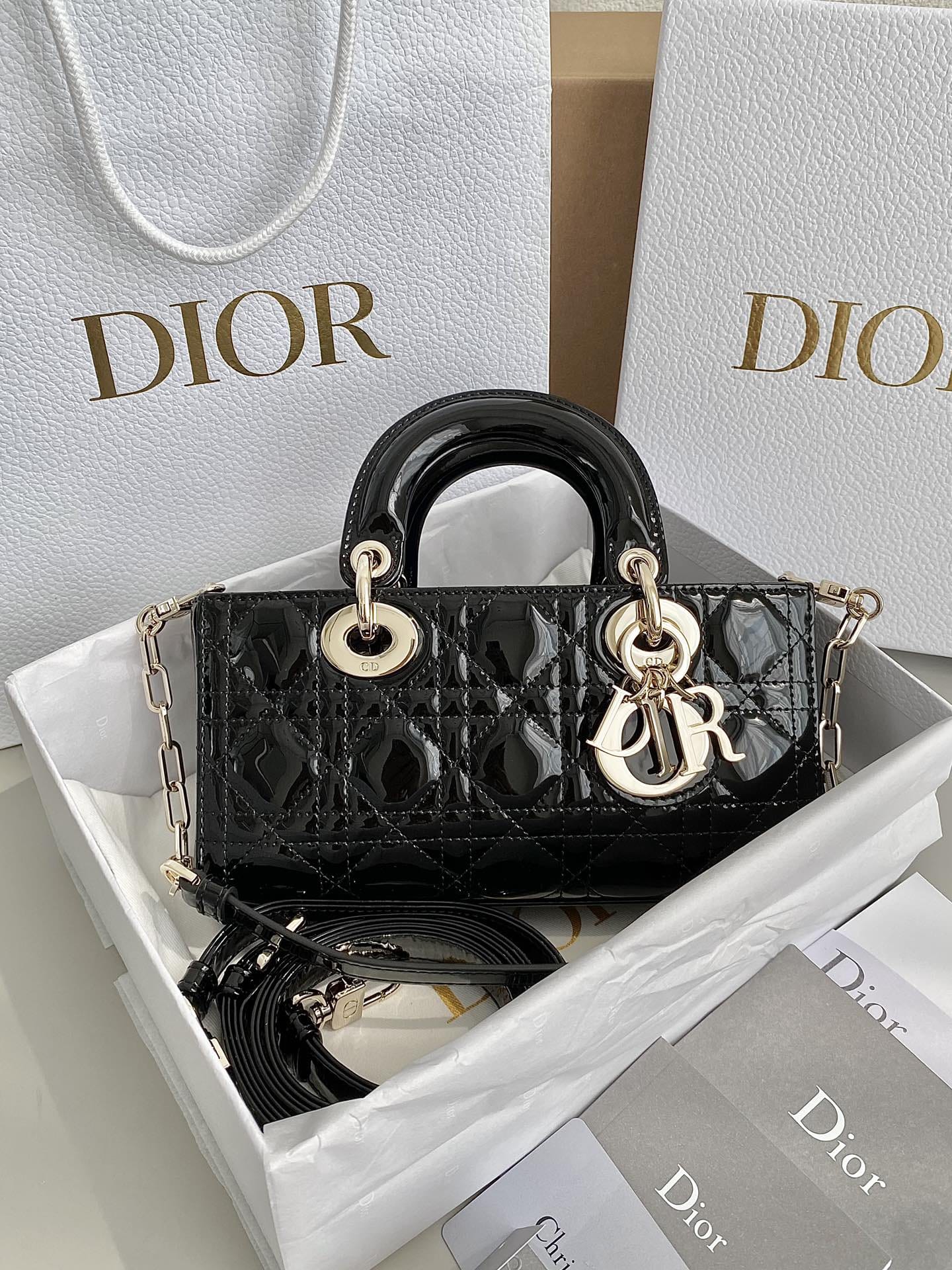 Dior Small Lady D-Joy Bag in Patent Cannage Calfskin - Black