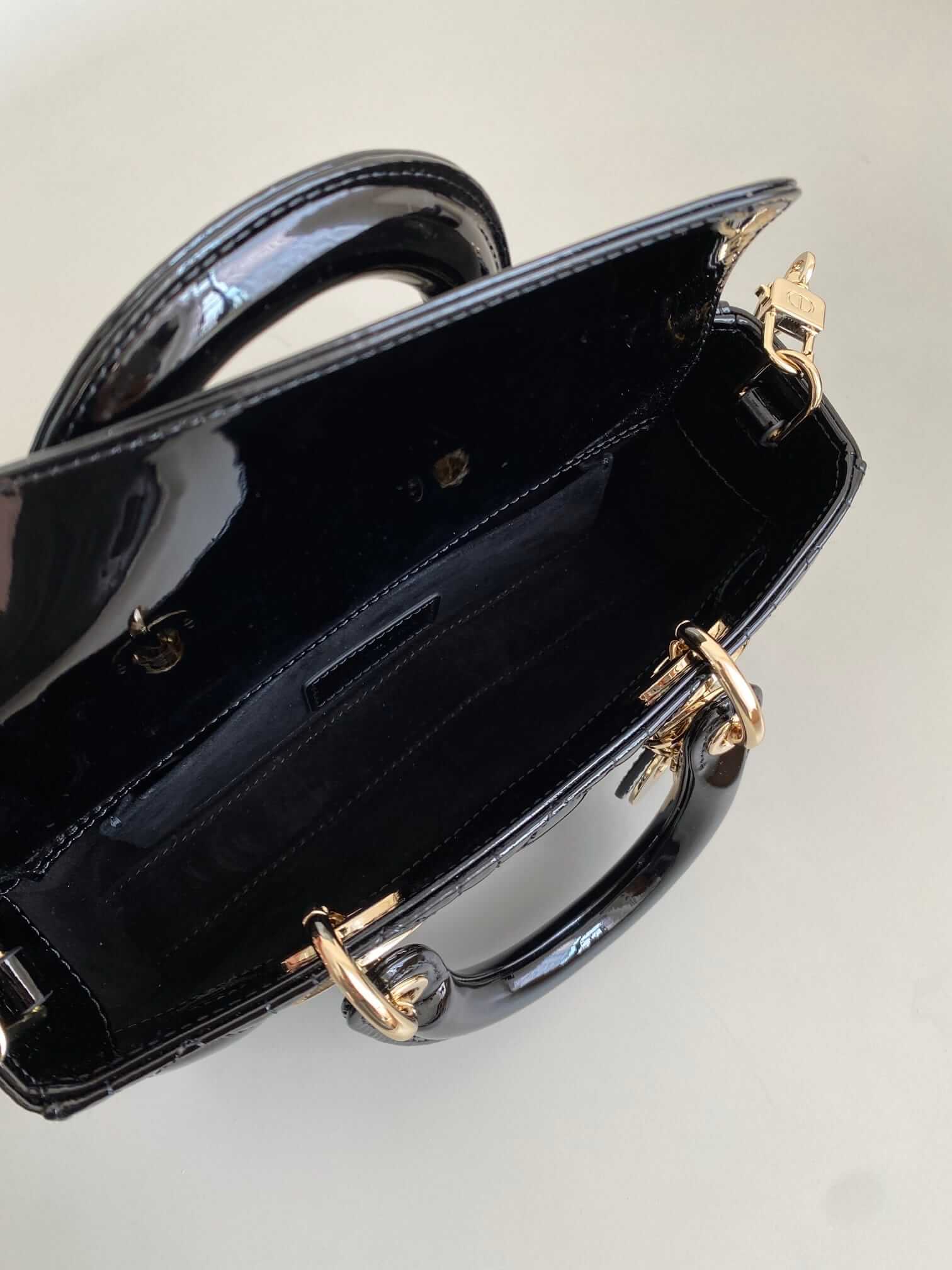 Dior Small Lady D-Joy Bag in Patent Cannage Calfskin - Black