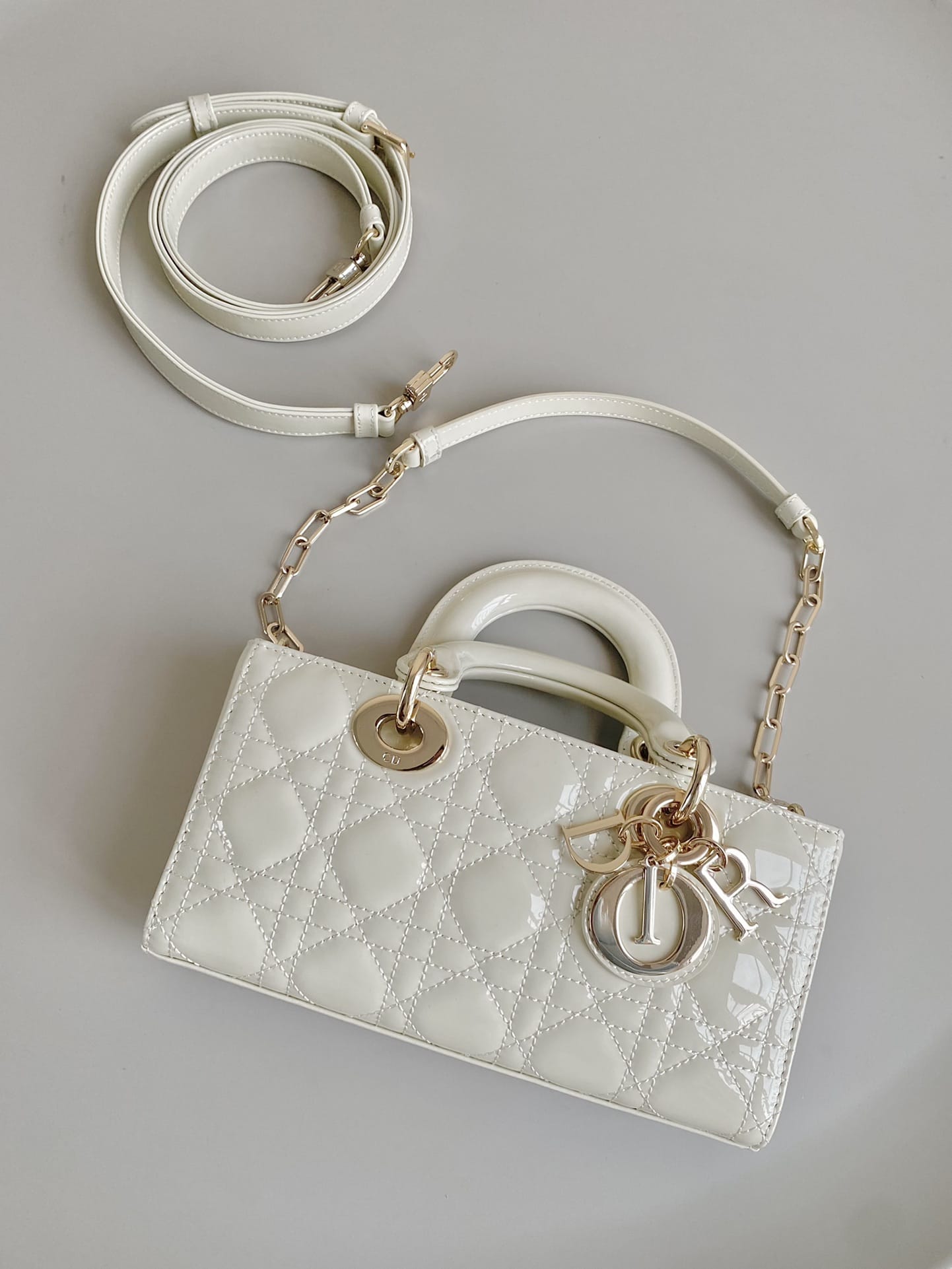 Dior Small Lady D-Joy Bag in Patent Cannage Calfskin - Latte