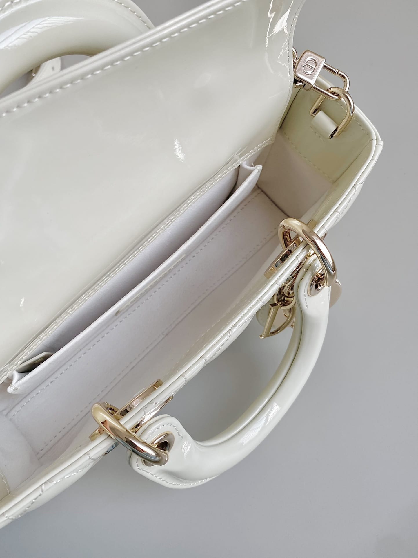 Dior Small Lady D-Joy Bag in Patent Cannage Calfskin - Latte