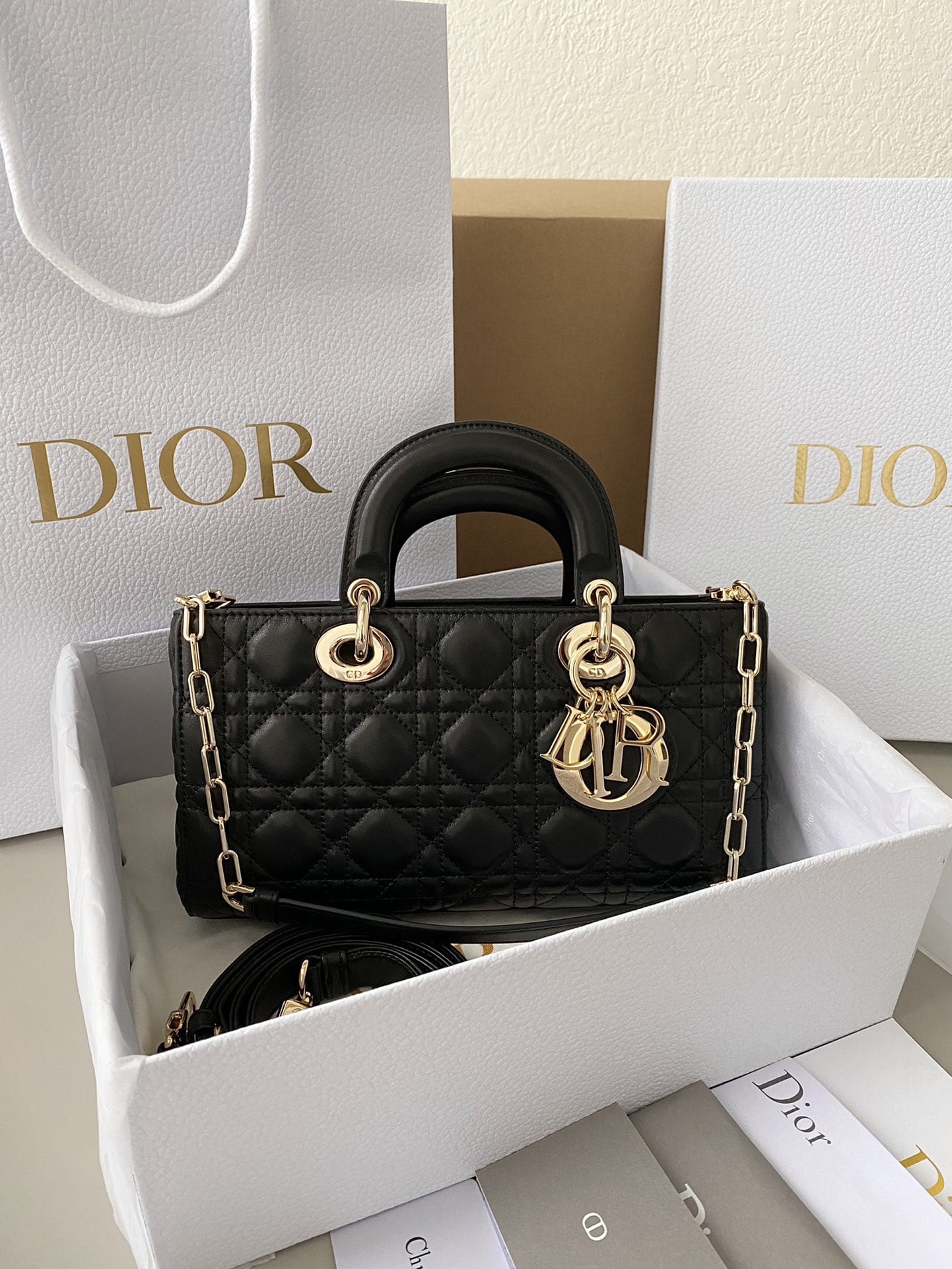 Dior Medium Lady D-Joy Bag in Cannage Lambskin - Black 