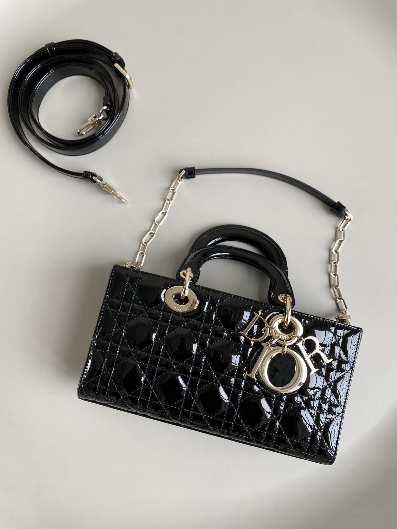 Dior Medium Lady D-Joy Bag in Patent Cannage Calfskin - Black