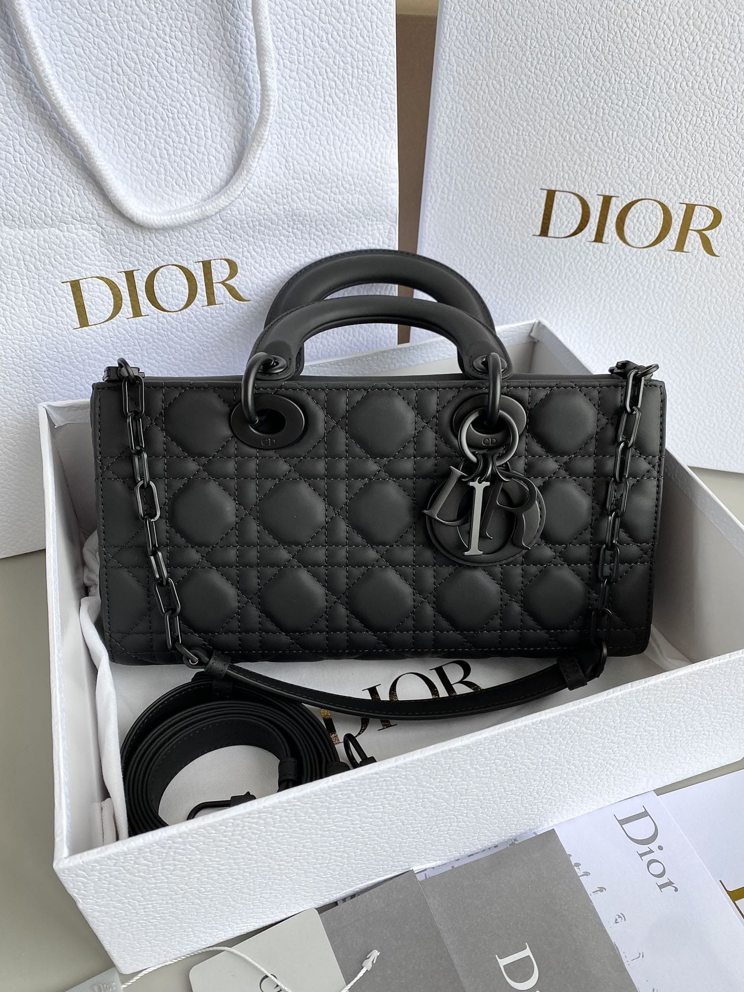 Dior Medium Lady D-Joy Bag in Cannage Calfskin - Ultramatte Black 