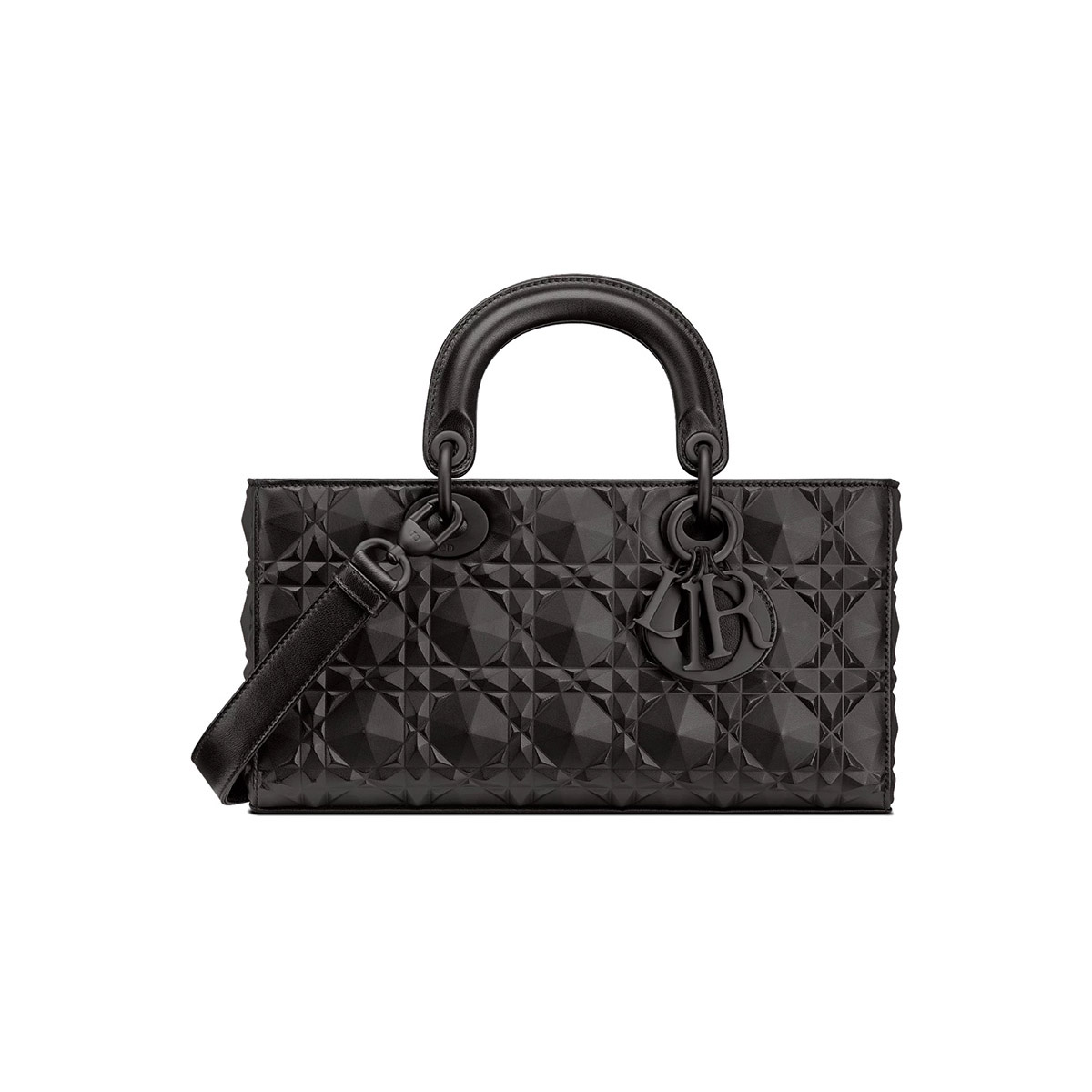 Dior Medium Lady D-Joy Bag in Diamond Motif Cannage Calfskin - Ultramatte Black 