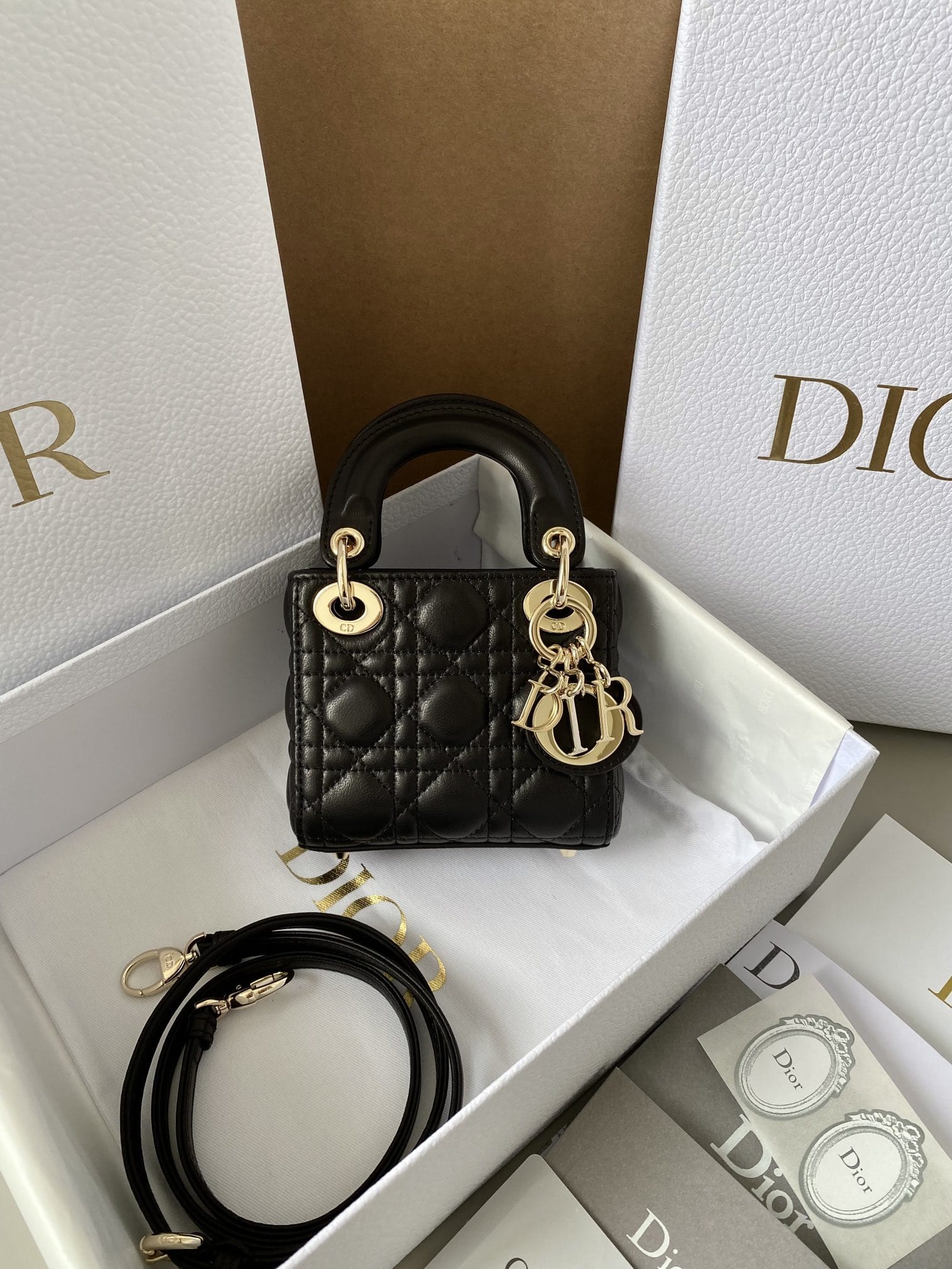 Dior Micro Lady Dior Bag in Cannage Lambskin - Black