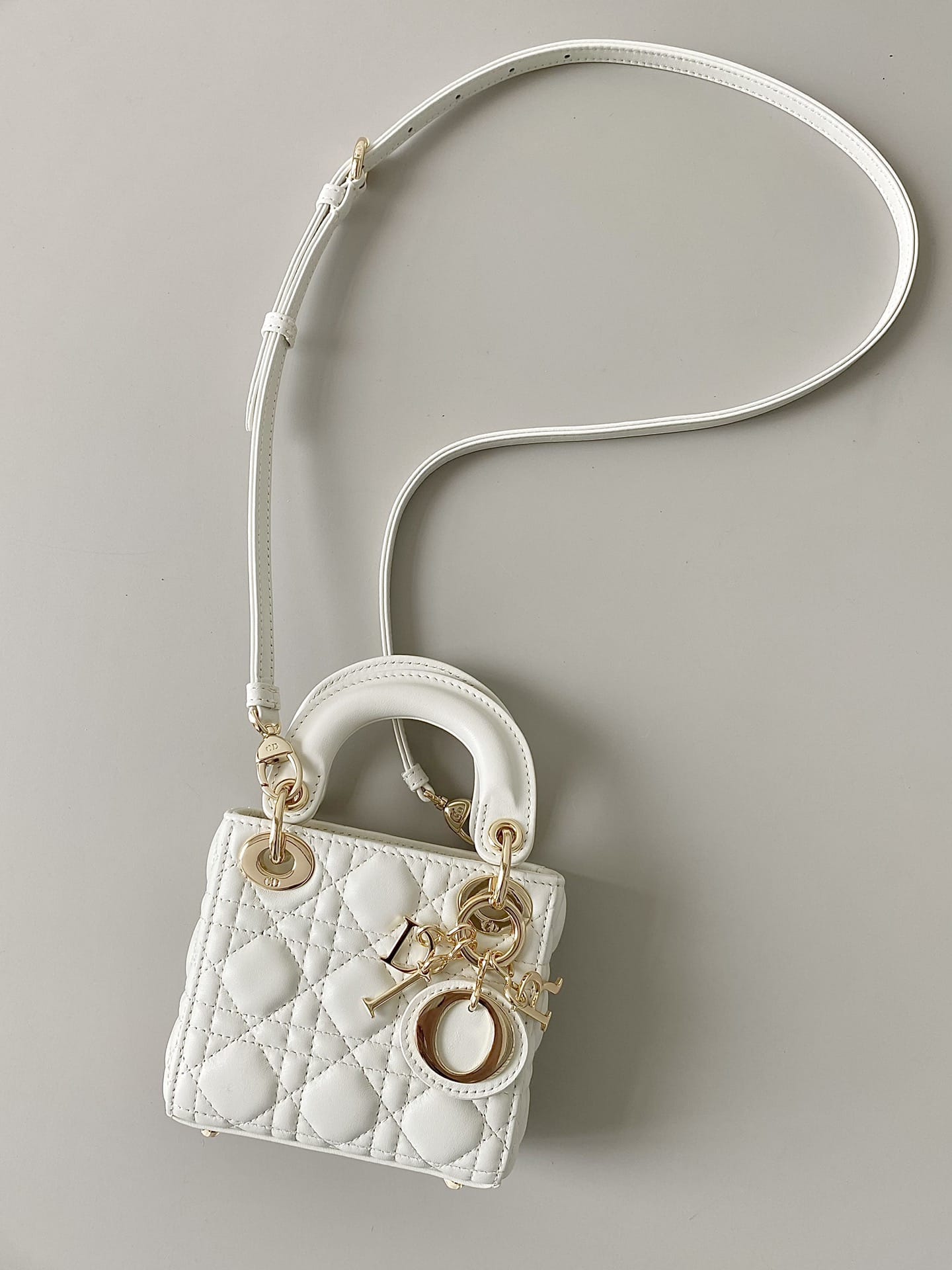 Dior Micro Lady Dior Bag in Cannage Lambskin - Latte