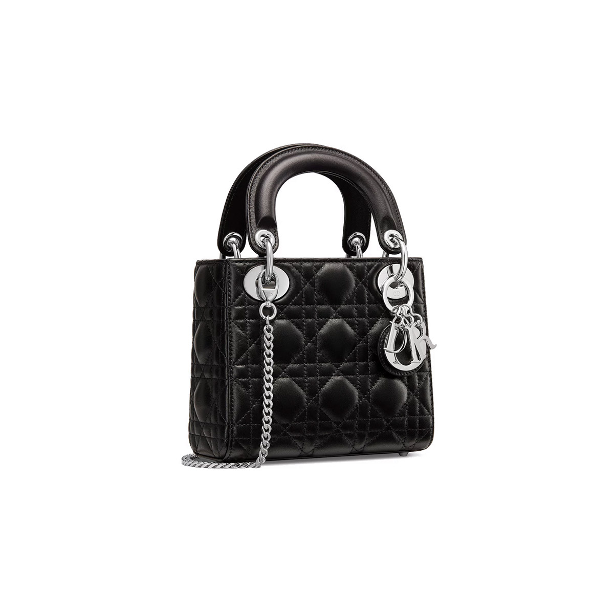 Dior Mini Lady Dior Bag in Cannage Lambskin - Black & Silver