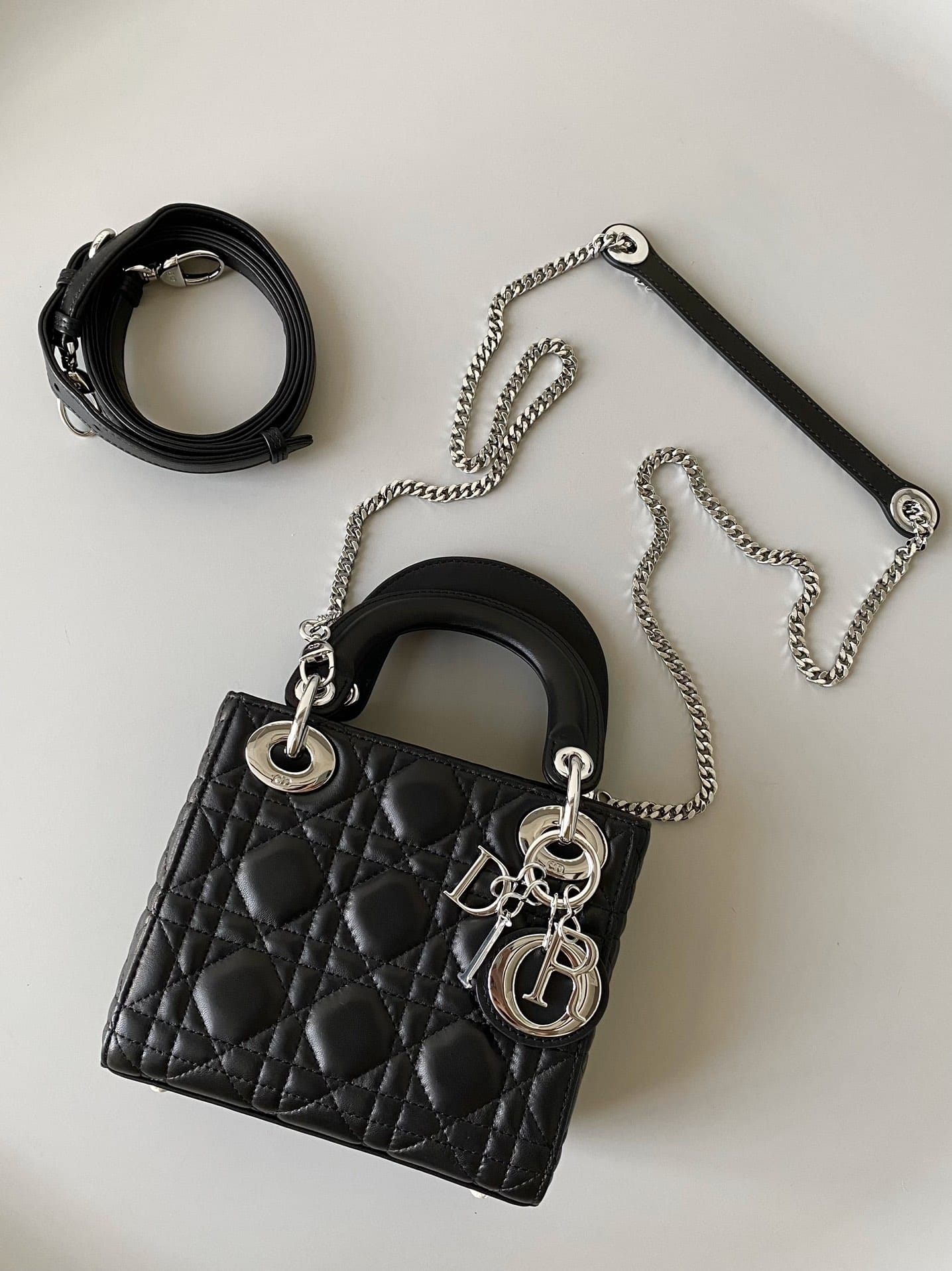 Dior Mini Lady Dior Bag in Cannage Lambskin - Black & Silver