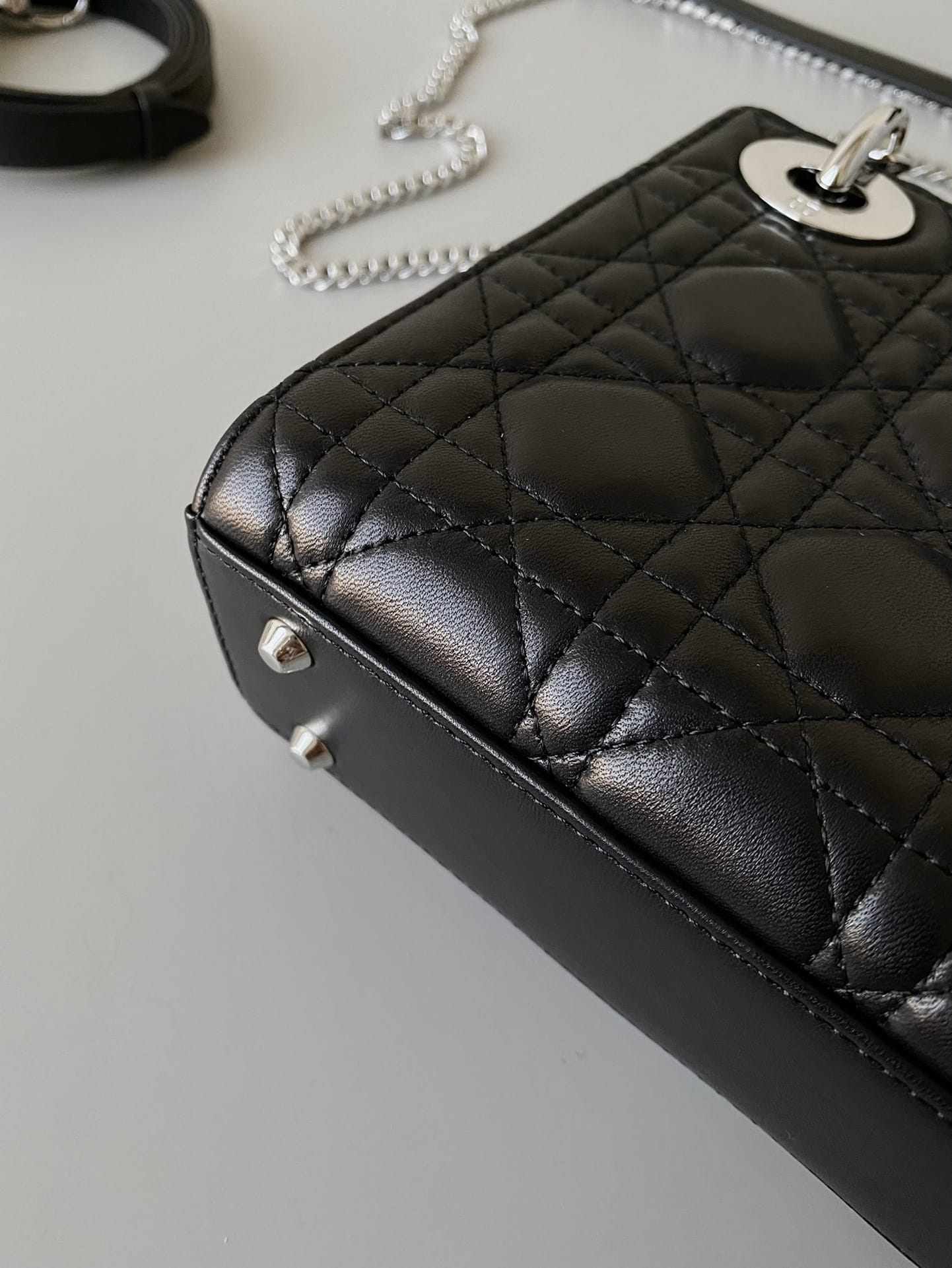 Dior Mini Lady Dior Bag in Cannage Lambskin - Black & Silver