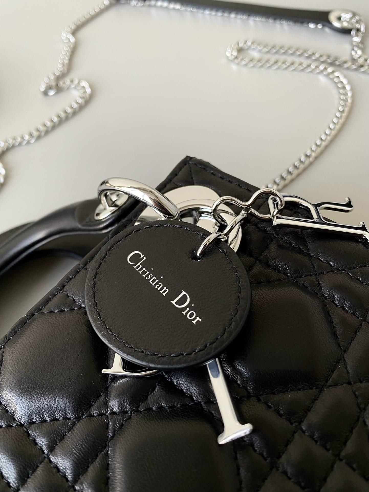 Dior Mini Lady Dior Bag in Cannage Lambskin - Black & Silver