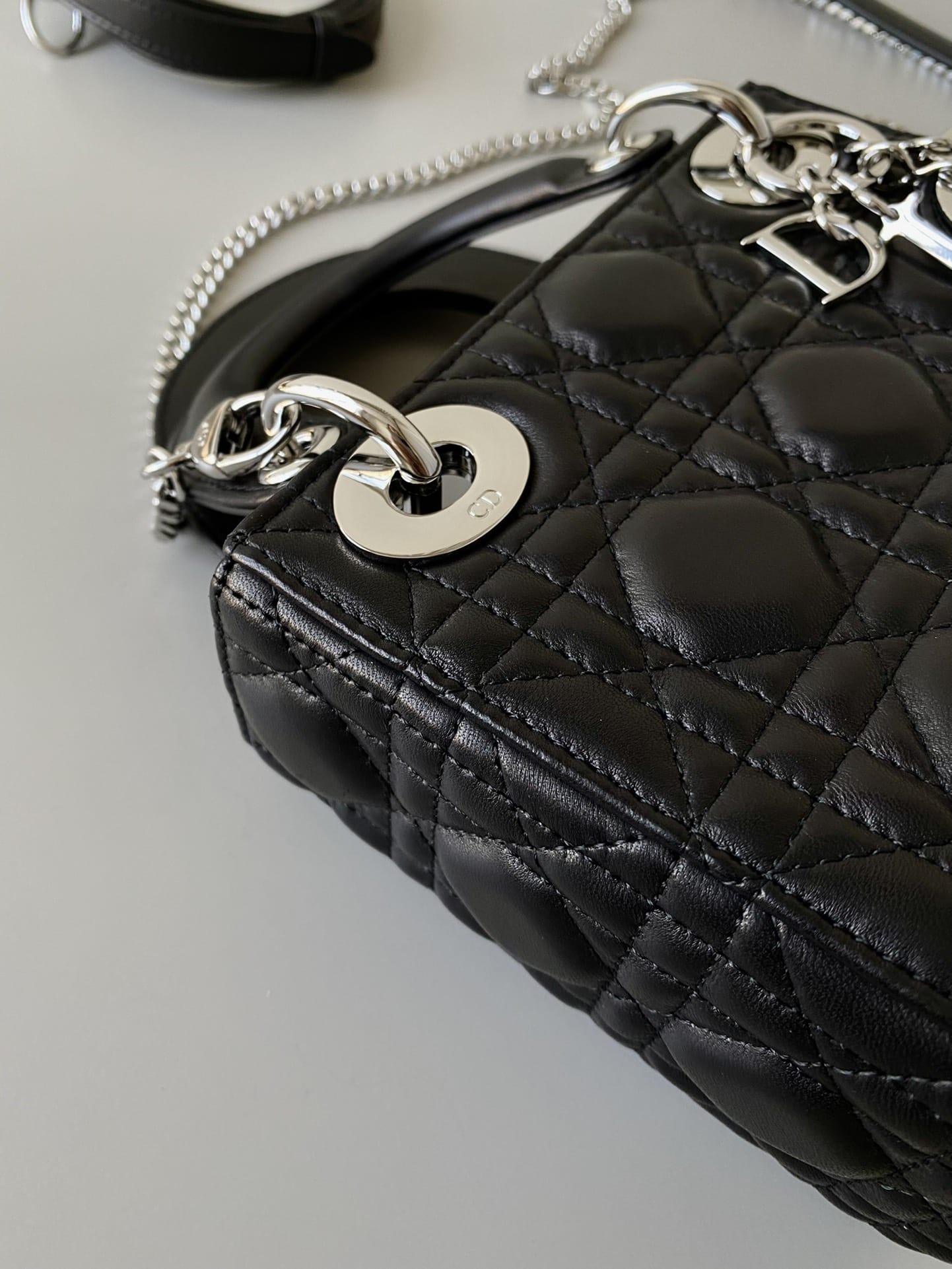 Dior Mini Lady Dior Bag in Cannage Lambskin - Black & Silver