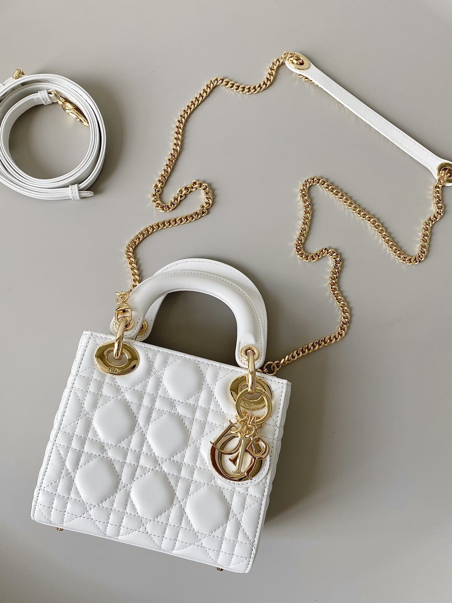 Dior Mini Lady Dior Bag in Cannage Lambskin - Latte