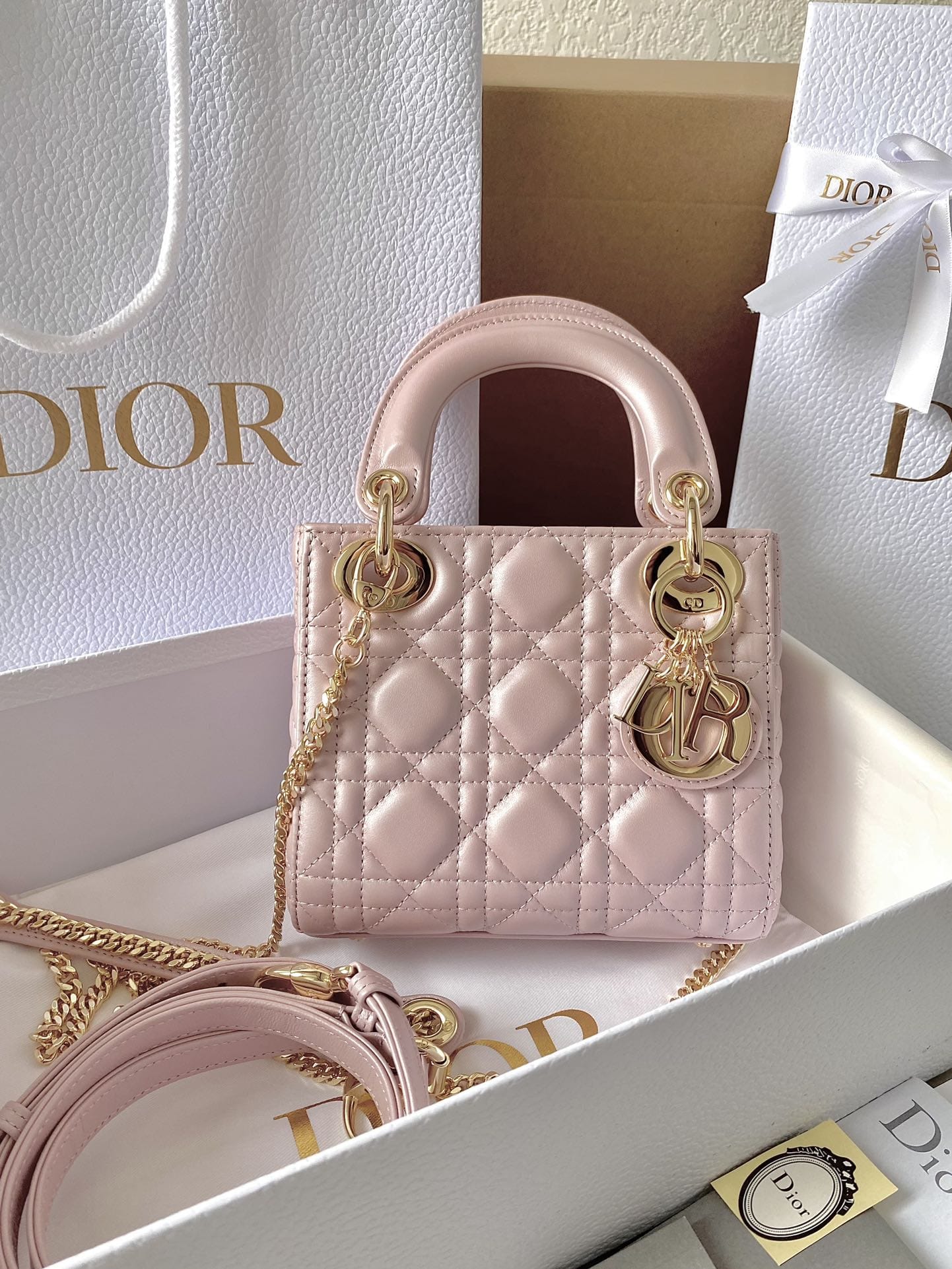 Dior Mini Lady Dior Bag in Cannage Lambskin - Pink