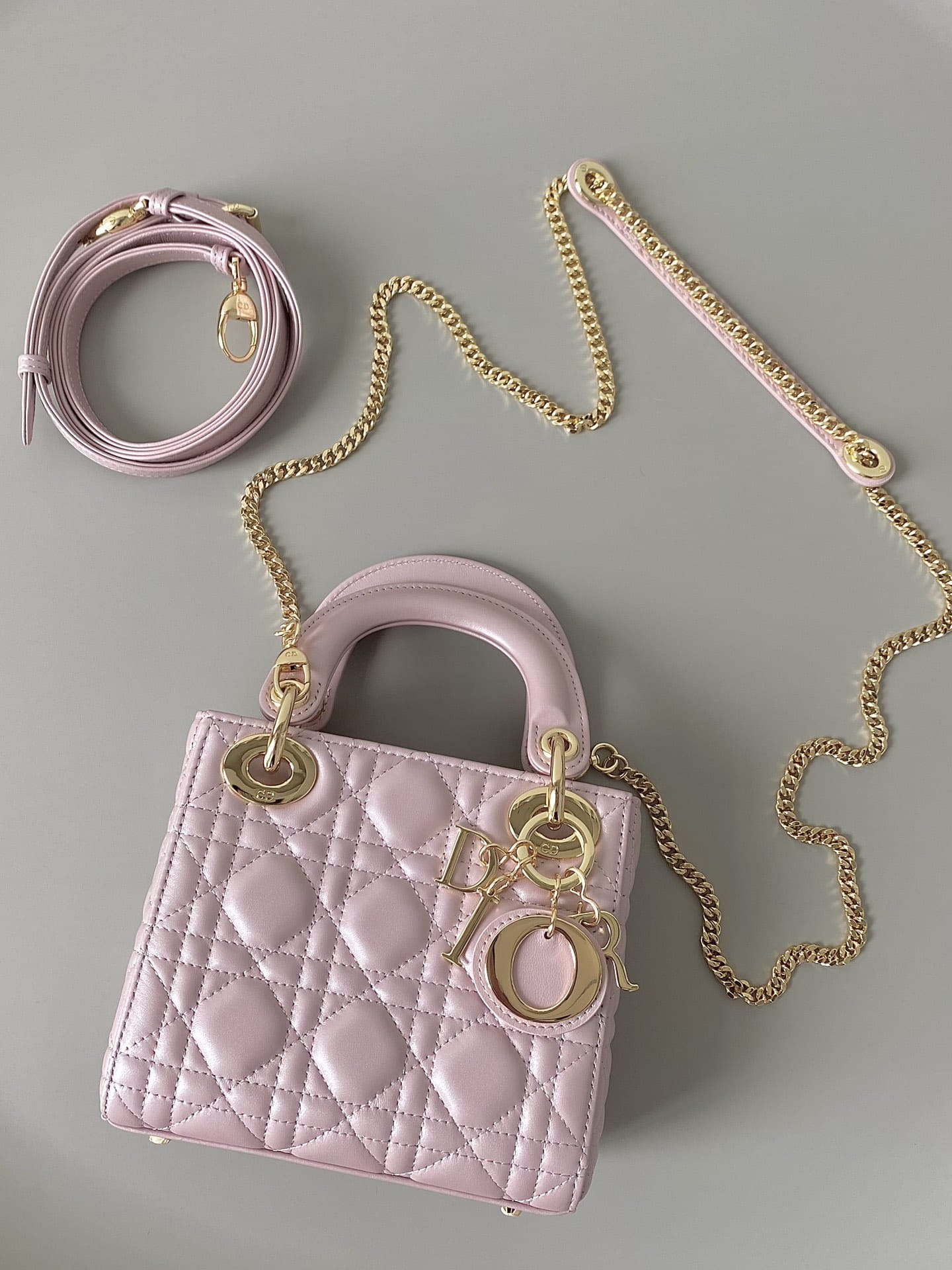 Dior Mini Lady Dior Bag in Cannage Lambskin - Pink