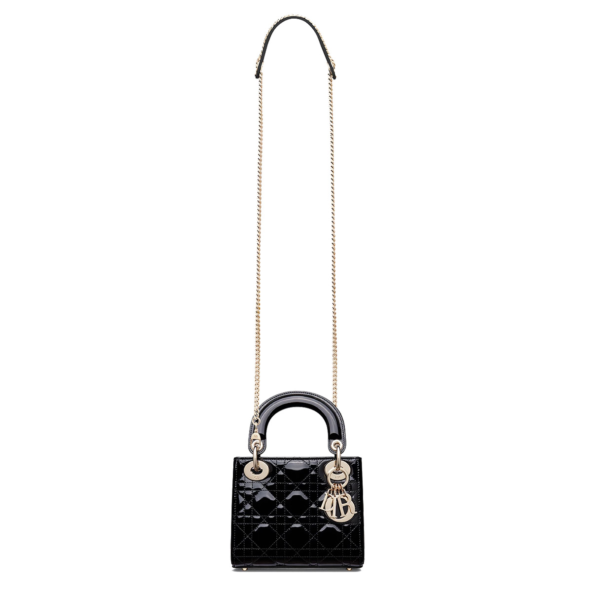 Dior Mini Lady Dior Bag in Patent Cannage Calfskin - Black