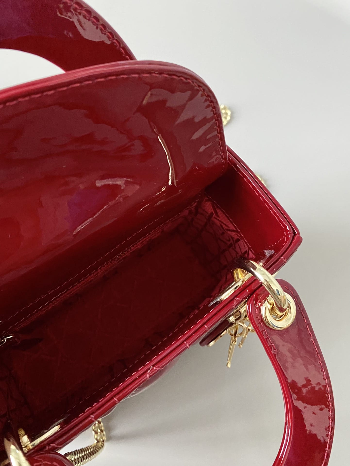 Dior Mini Lady Dior Bag in Patent Cannage Calfskin - Cherry Red