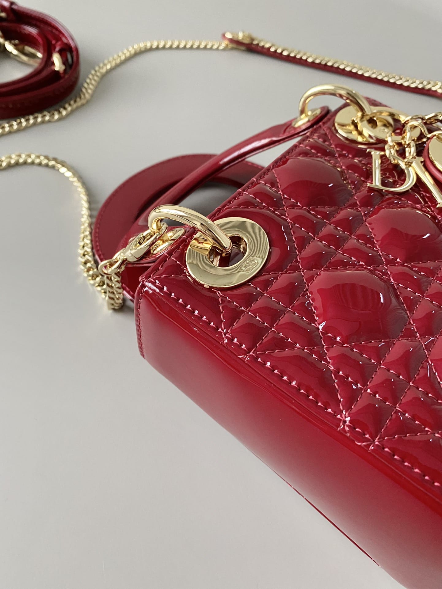 Dior Mini Lady Dior Bag in Patent Cannage Calfskin - Cherry Red