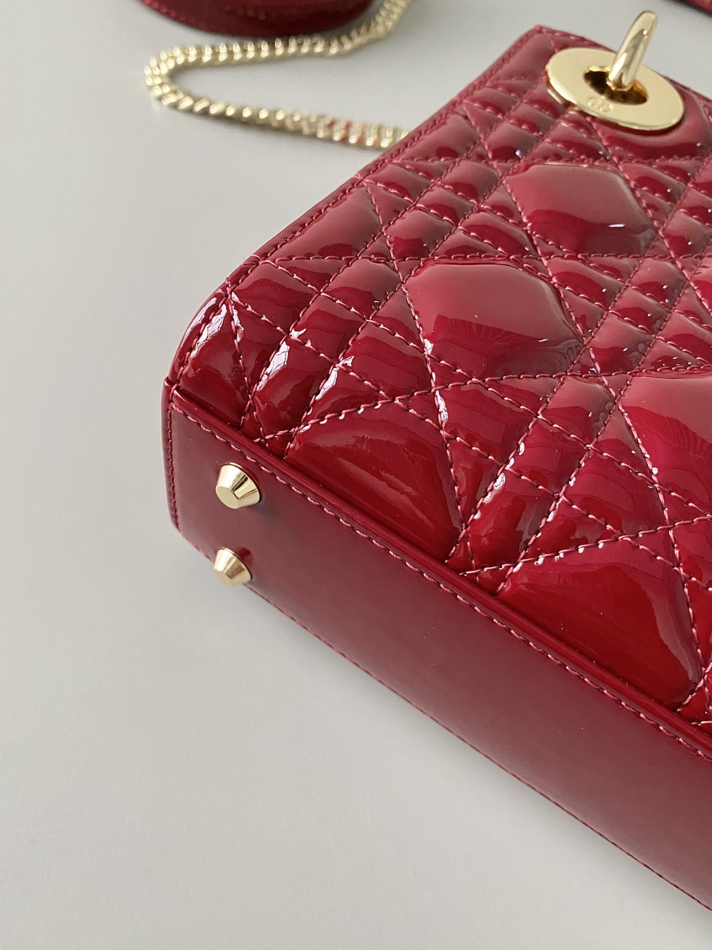 Dior Mini Lady Dior Bag in Patent Cannage Calfskin - Cherry Red