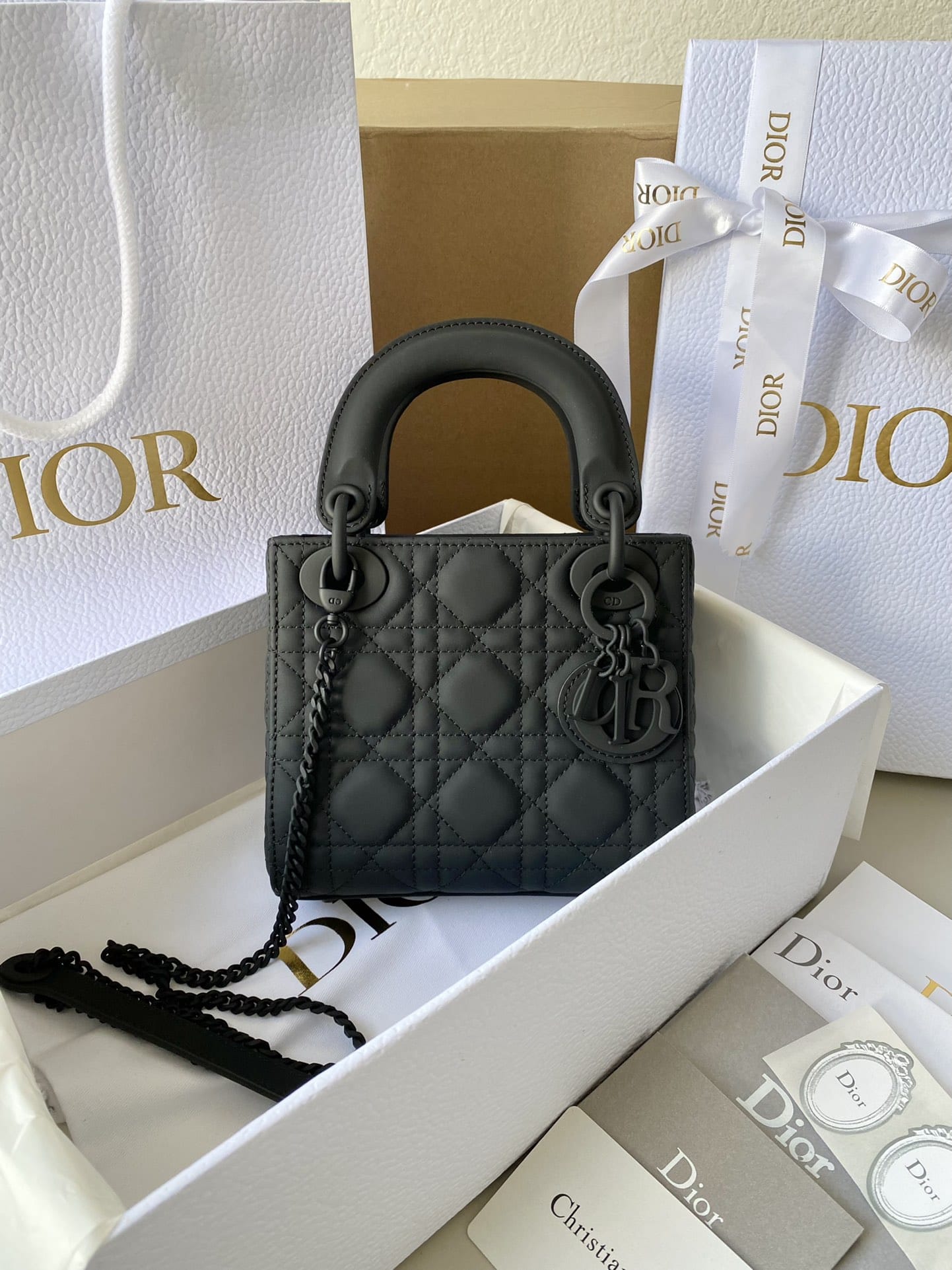 Dior Mini Lady Dior Bag in Cannage Calfskin - Ultramatte Black