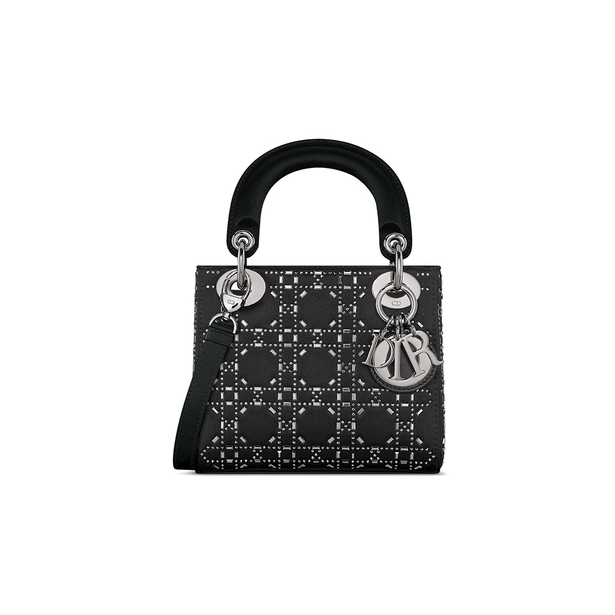 Dior Mini Lady Dior Bag in Strass Cannage Satin - Black