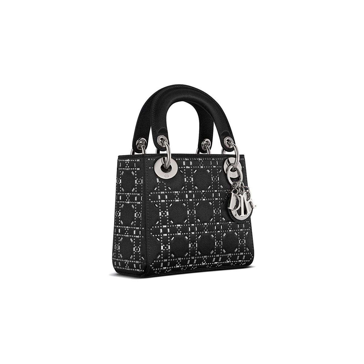 Dior Mini Lady Dior Bag in Strass Cannage Satin - Black