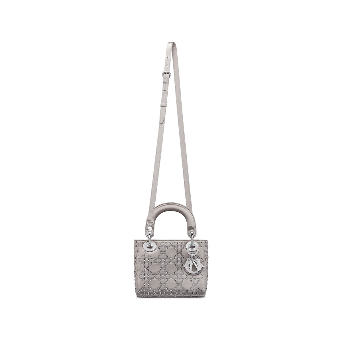 Dior Mini Lady Dior Bag in Strass Cannage Satin - Gray