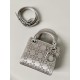 Dior Mini Lady Dior Bag in Strass Cannage Satin - Gray