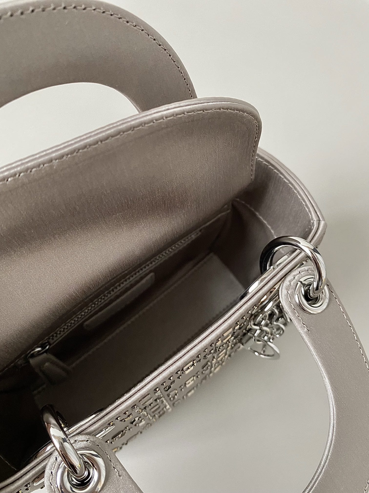 Dior Mini Lady Dior Bag in Strass Cannage Satin - Gray