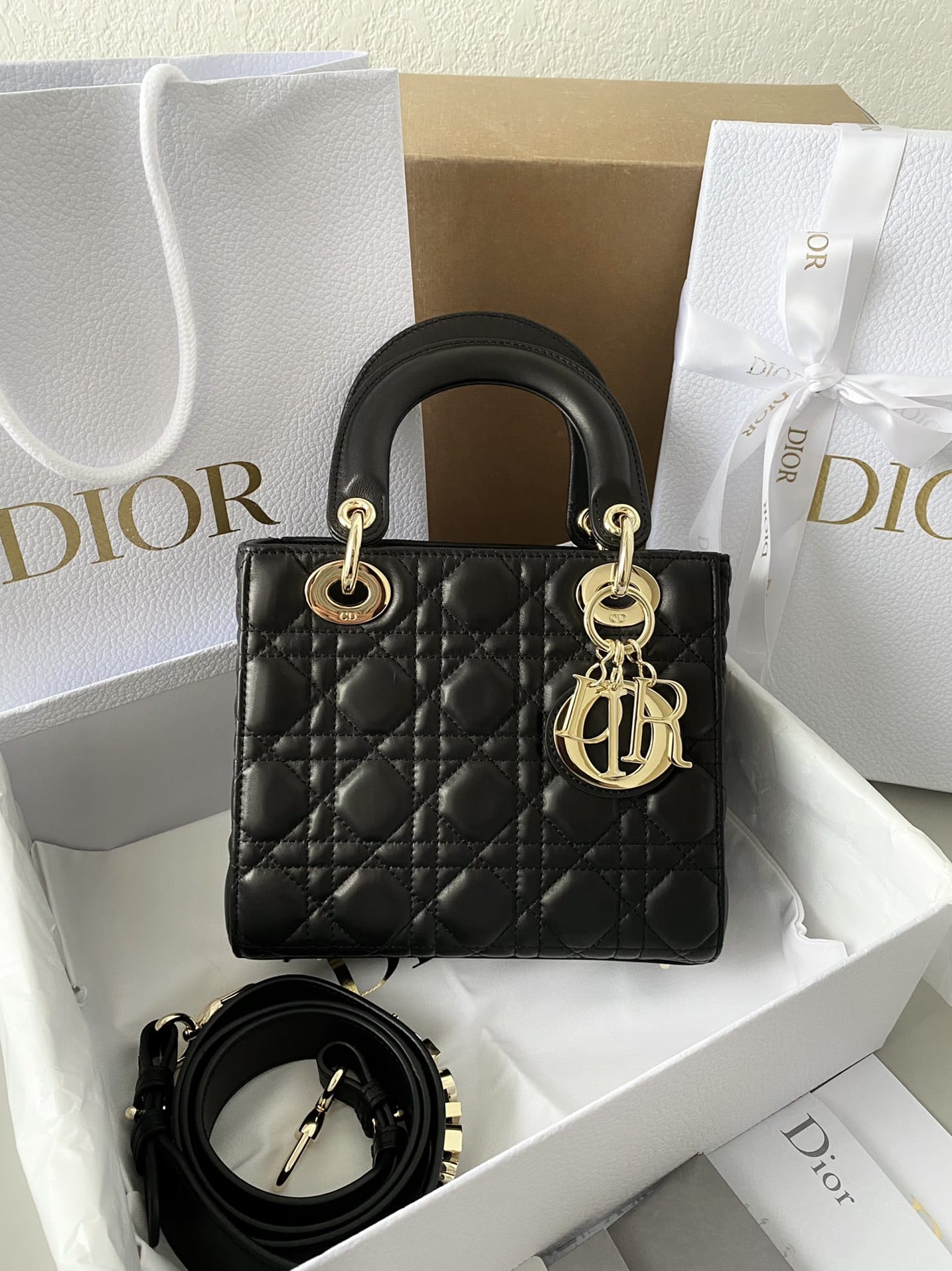 Dior Small Lady Dior Bag in Cannage Lambskin - Black