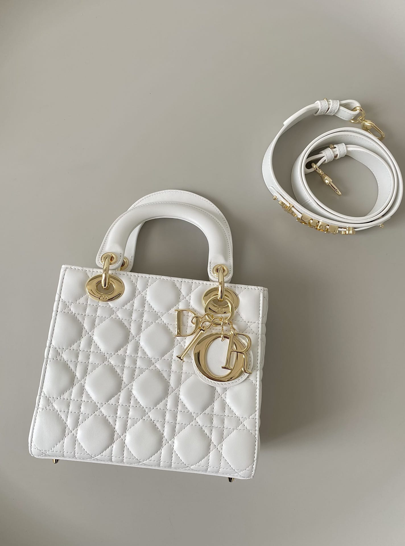 Dior Small Lady Dior Bag in Cannage Lambskin - Latte