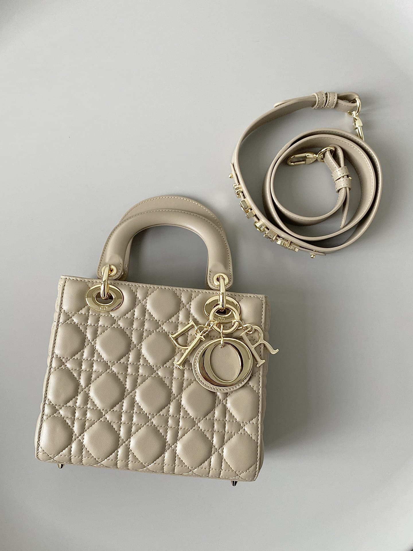 Dior Small Lady Dior Bag in Cannage Lambskin - Sand Colored