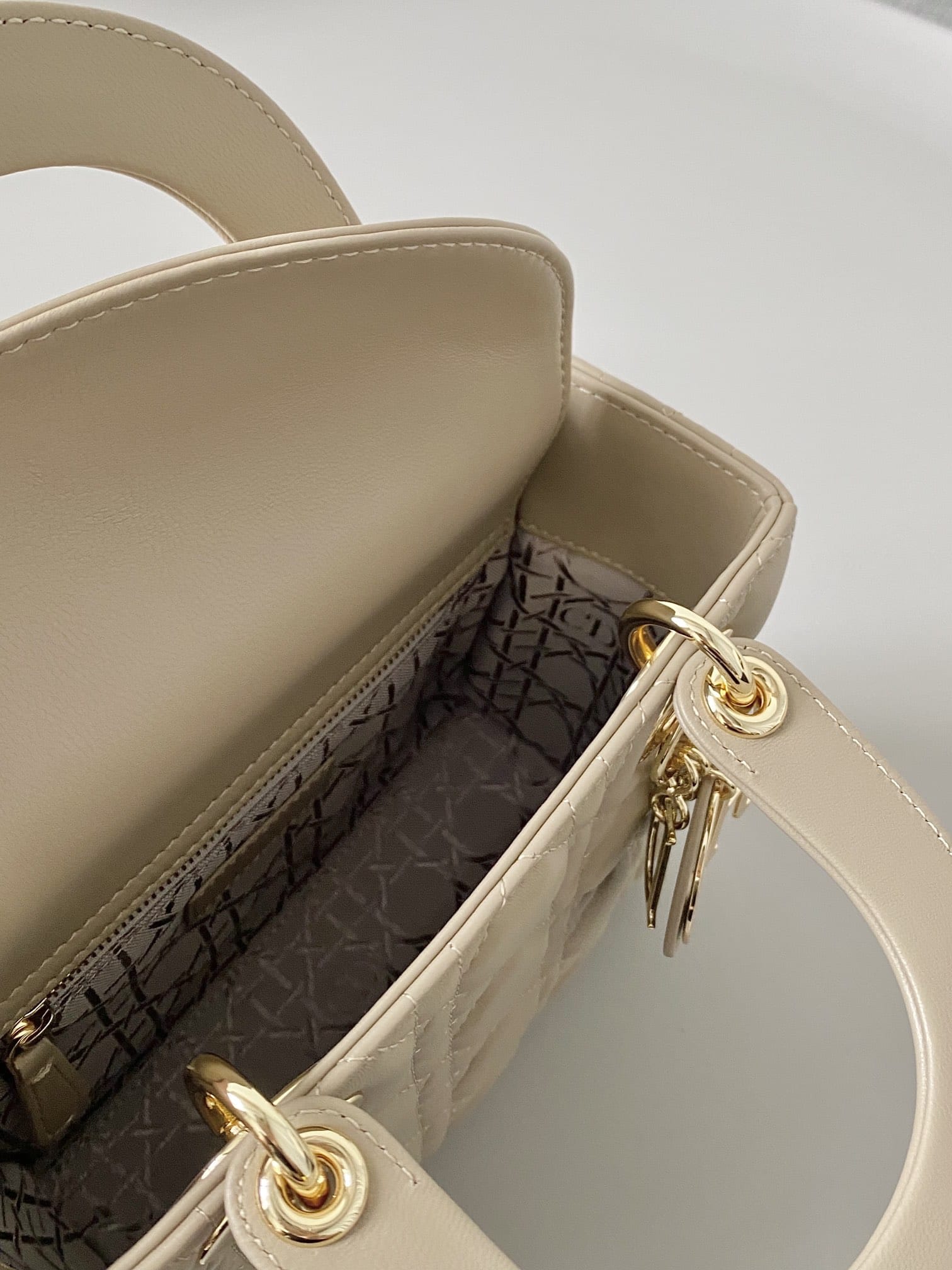 Dior Small Lady Dior Bag in Cannage Lambskin - Sand Colored