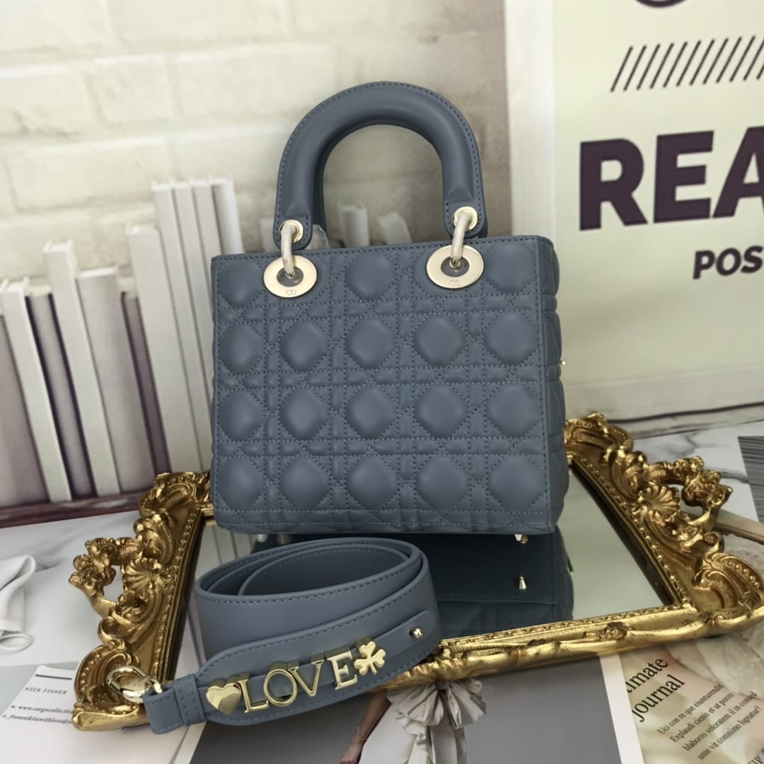 Dior Small Lady Dior Bag in Cannage Lambskin - Denim Blue